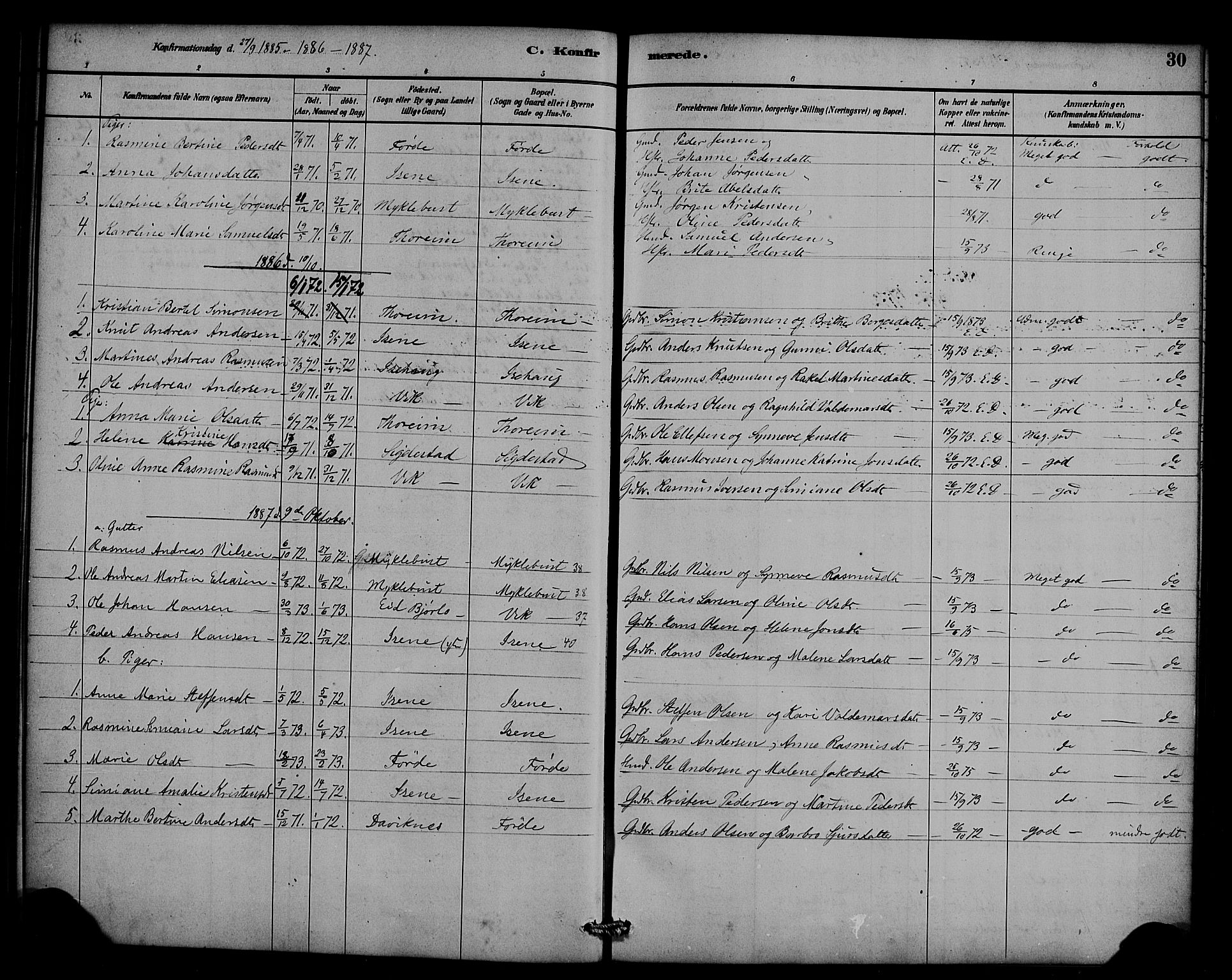 Davik sokneprestembete, SAB/A-79701/H/Haa/Haae/L0001: Parish register (official) no. E 1, 1882-1900, p. 30