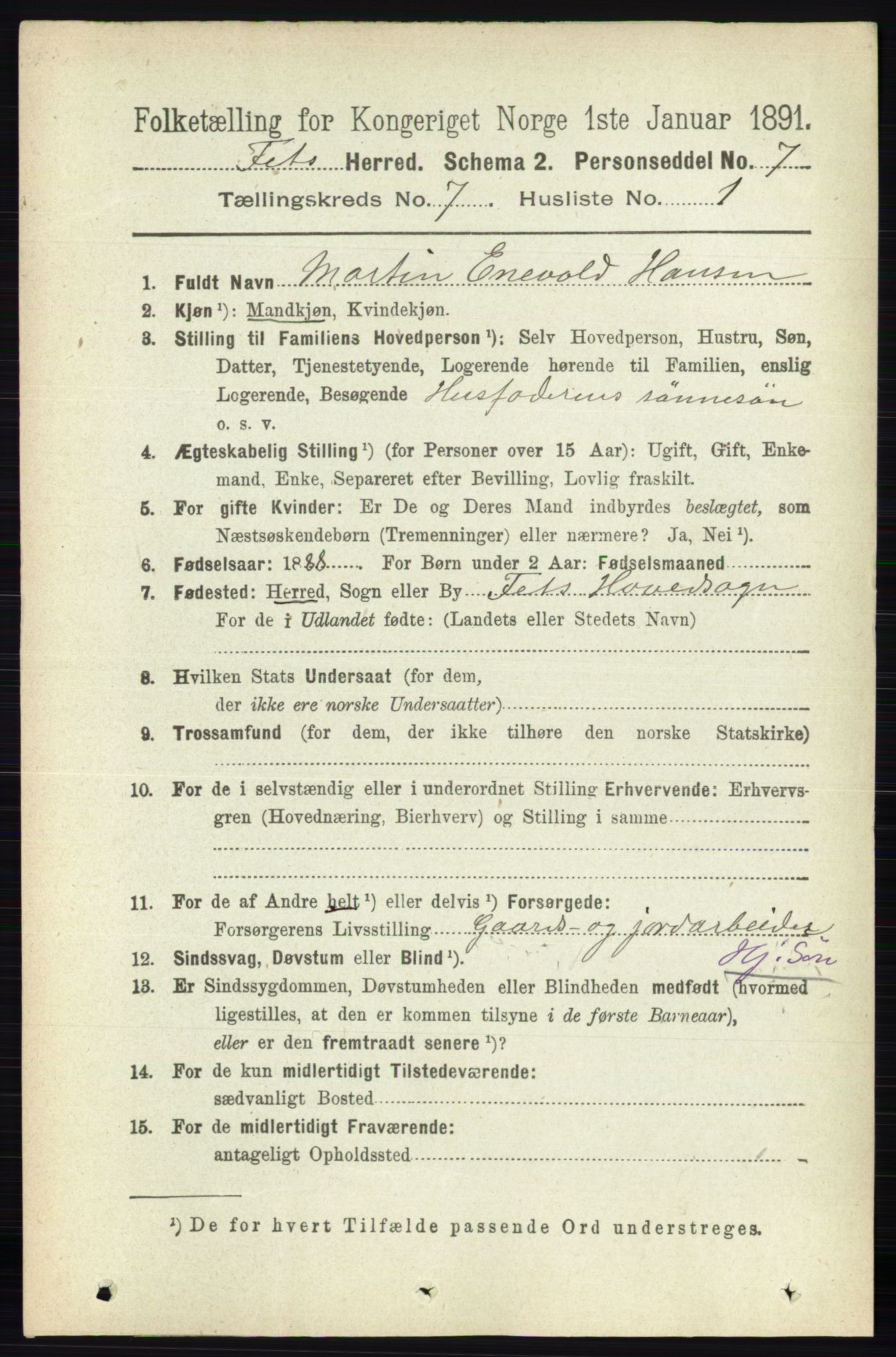 RA, 1891 census for 0227 Fet, 1891, p. 2449