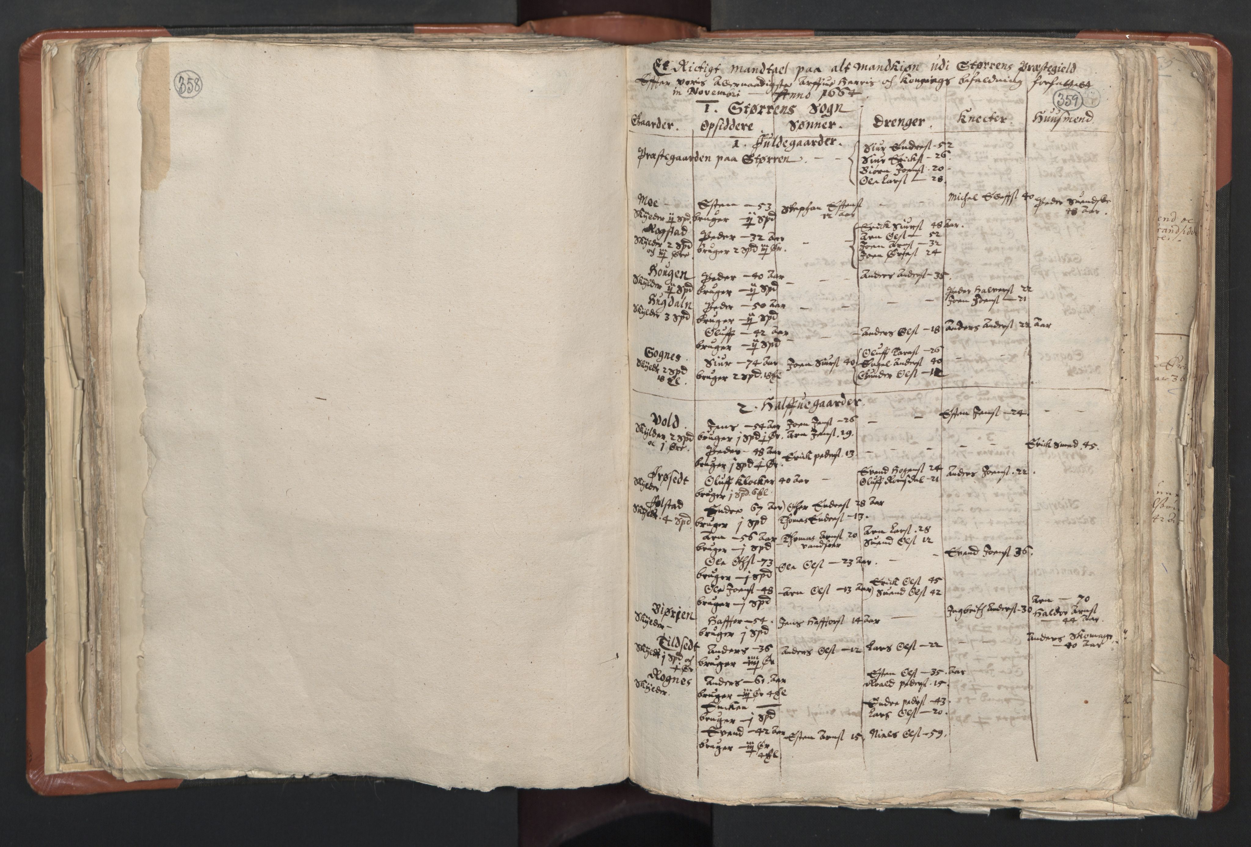 RA, Vicar's Census 1664-1666, no. 31: Dalane deanery, 1664-1666, p. 358-359