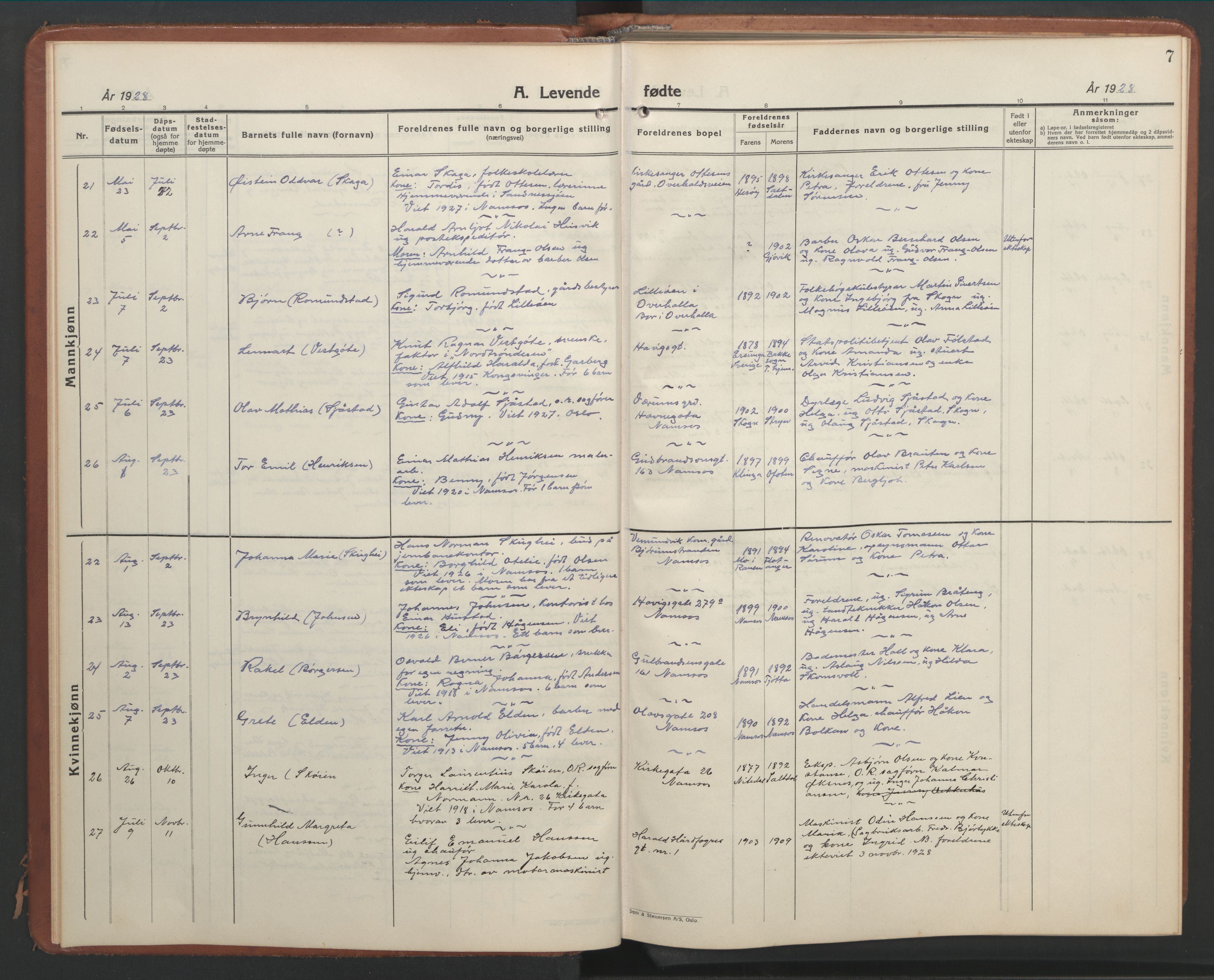 Ministerialprotokoller, klokkerbøker og fødselsregistre - Nord-Trøndelag, AV/SAT-A-1458/768/L0583: Parish register (copy) no. 768C01, 1928-1953, p. 7