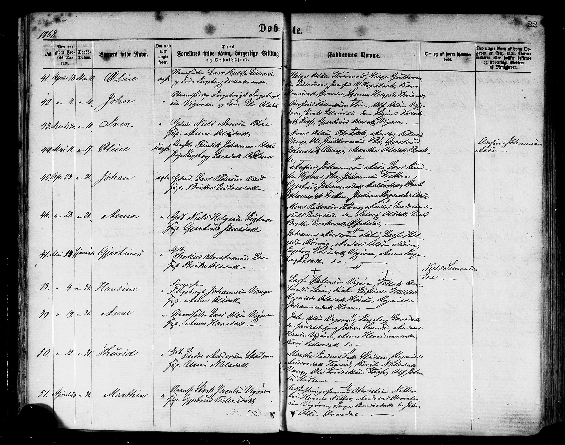 Vik sokneprestembete, AV/SAB-A-81501/H/Haa/Haaa/L0009: Parish register (official) no. A 9, 1866-1877, p. 22