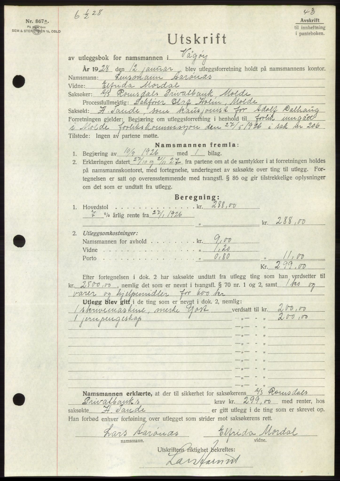 Romsdal sorenskriveri, AV/SAT-A-4149/1/2/2C/L0054: Mortgage book no. 48, 1928-1928, Deed date: 01.02.1928