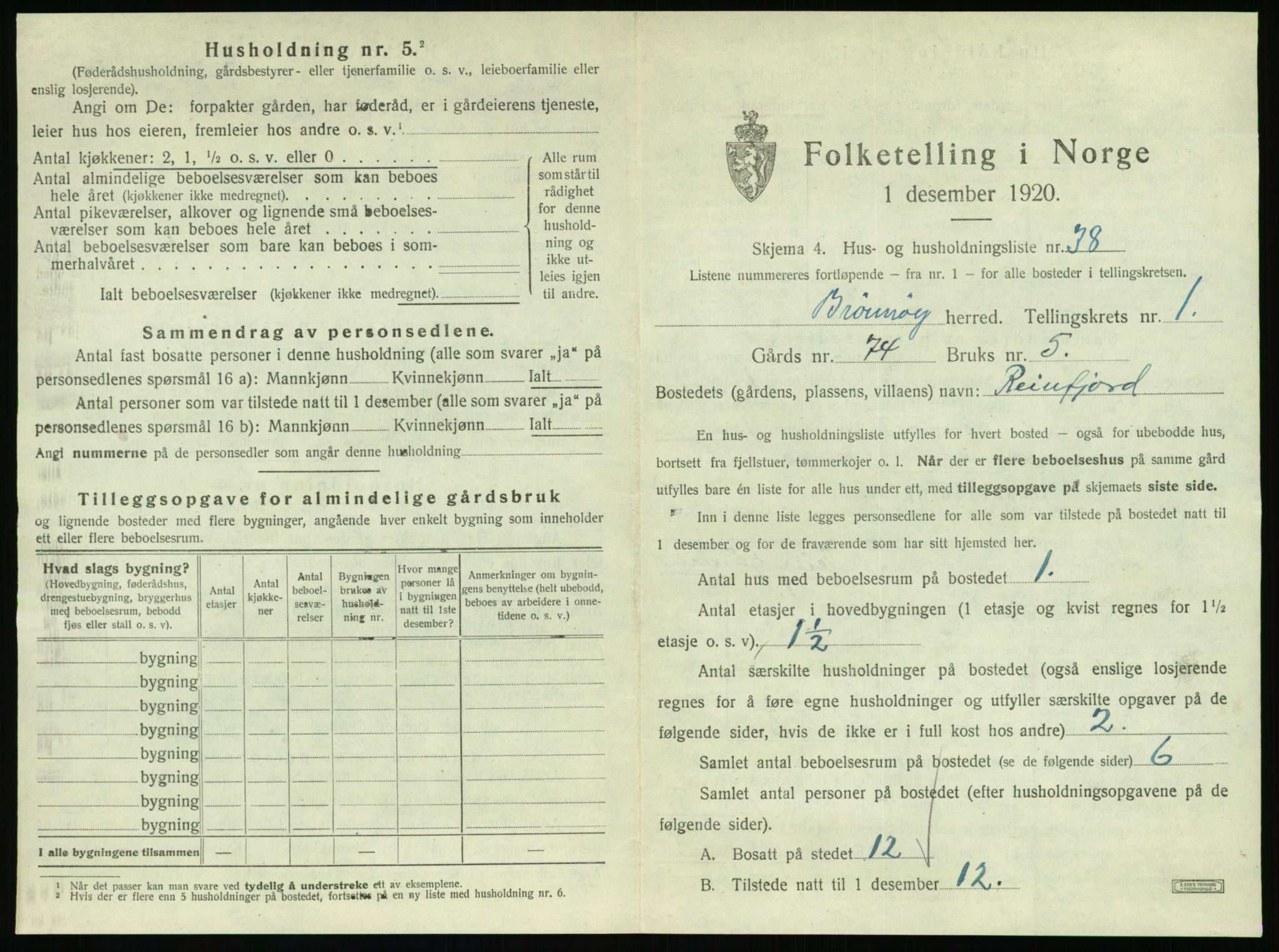 SAT, 1920 census for Brønnøy, 1920, p. 124