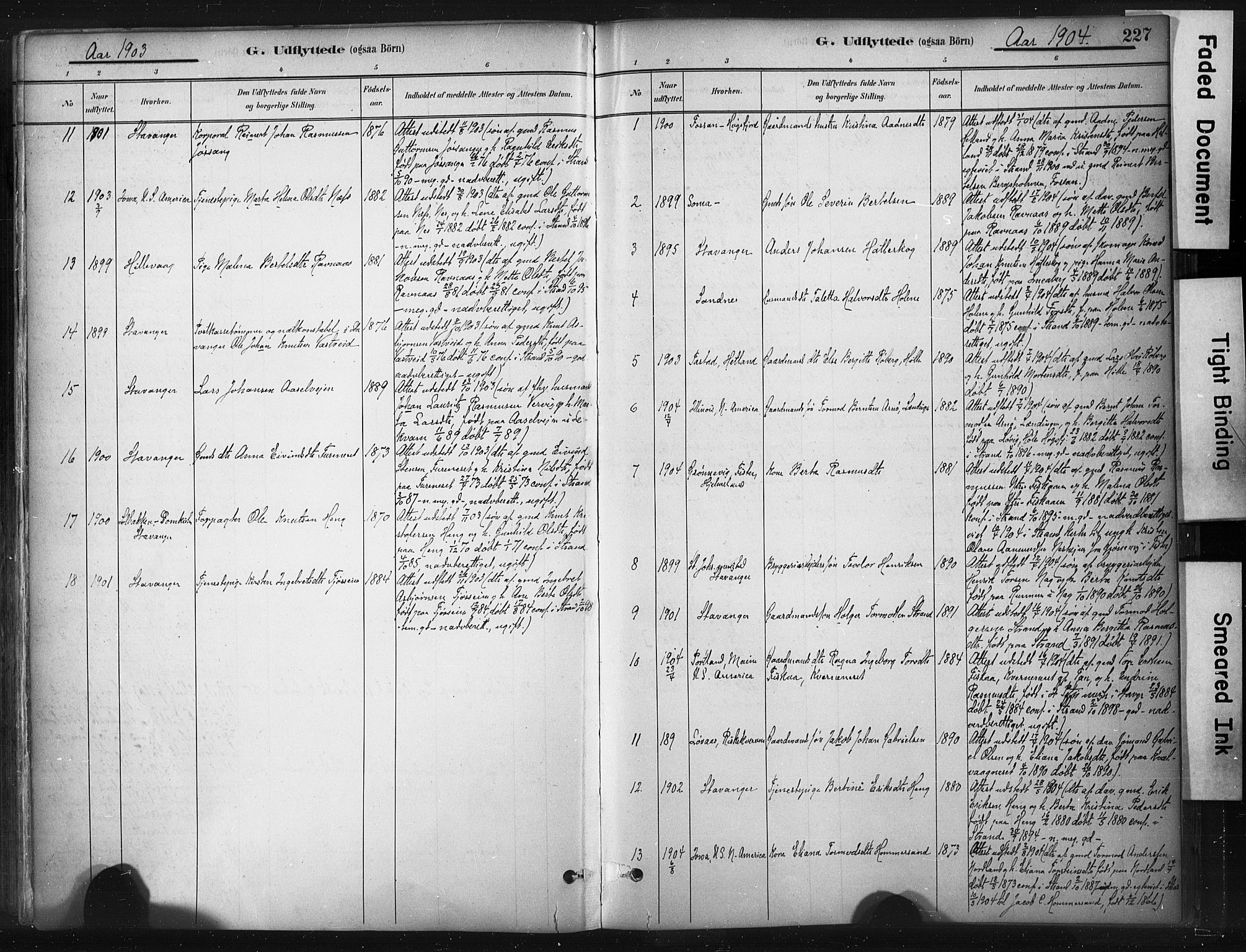 Strand sokneprestkontor, SAST/A-101828/H/Ha/Haa/L0010: Parish register (official) no. A 10, 1882-1929, p. 227