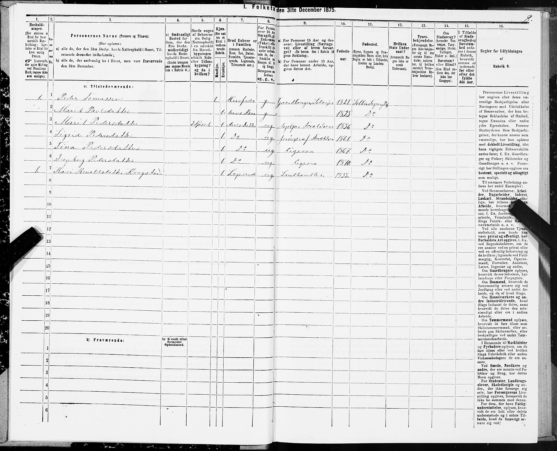 SAT, 1875 census for 1664P Selbu, 1875, p. 2008