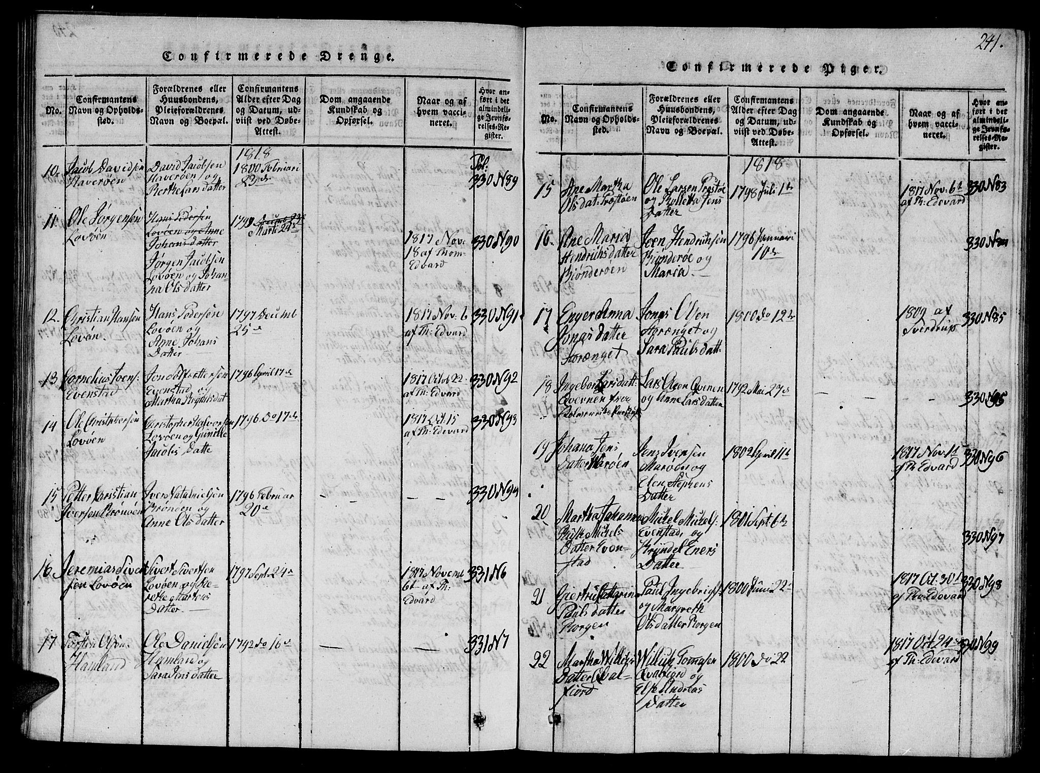 Ministerialprotokoller, klokkerbøker og fødselsregistre - Nord-Trøndelag, AV/SAT-A-1458/784/L0679: Parish register (copy) no. 784C01 /1, 1816-1822, p. 241