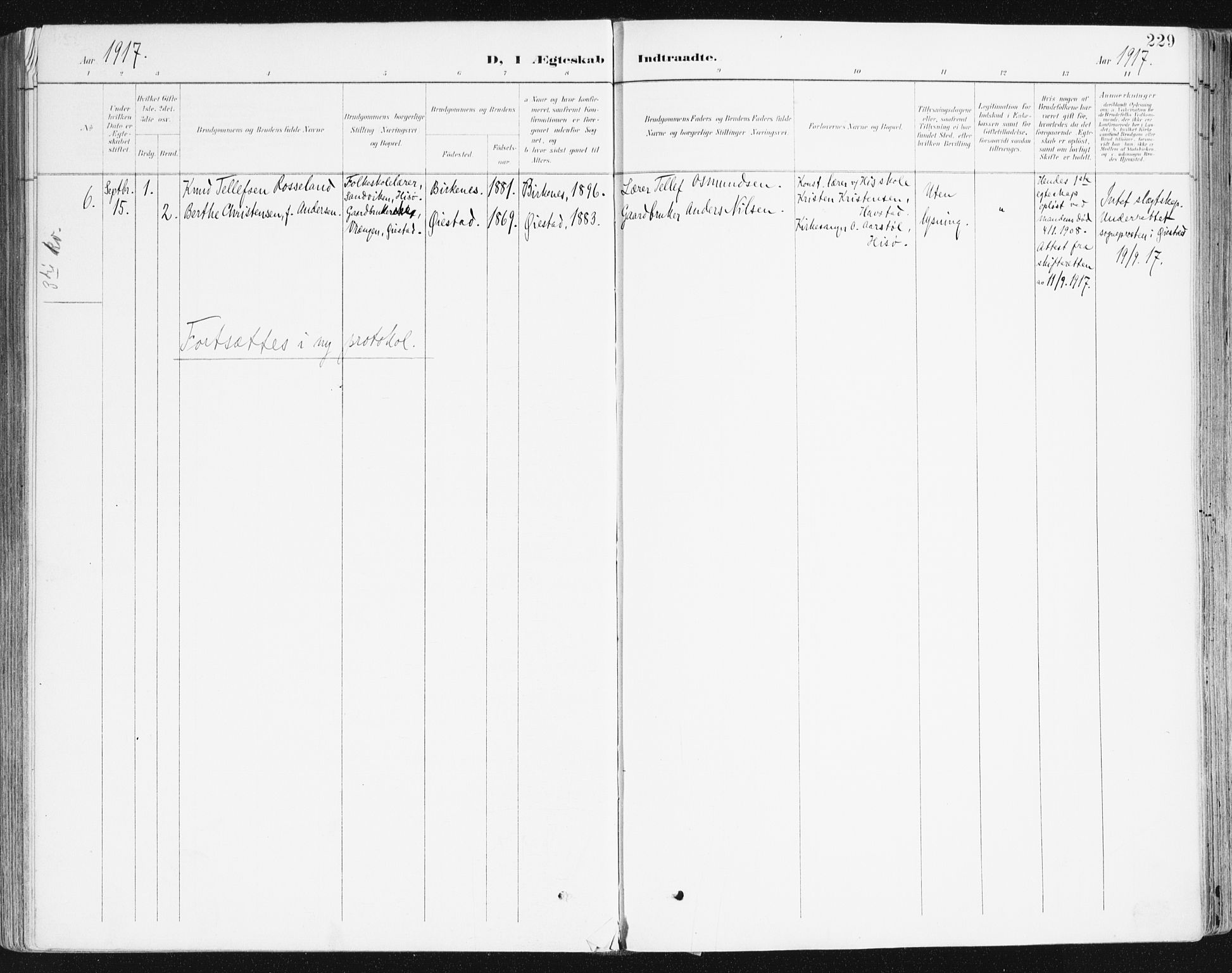 Hisøy sokneprestkontor, AV/SAK-1111-0020/F/Fa/L0004: Parish register (official) no. A 4, 1895-1917, p. 229