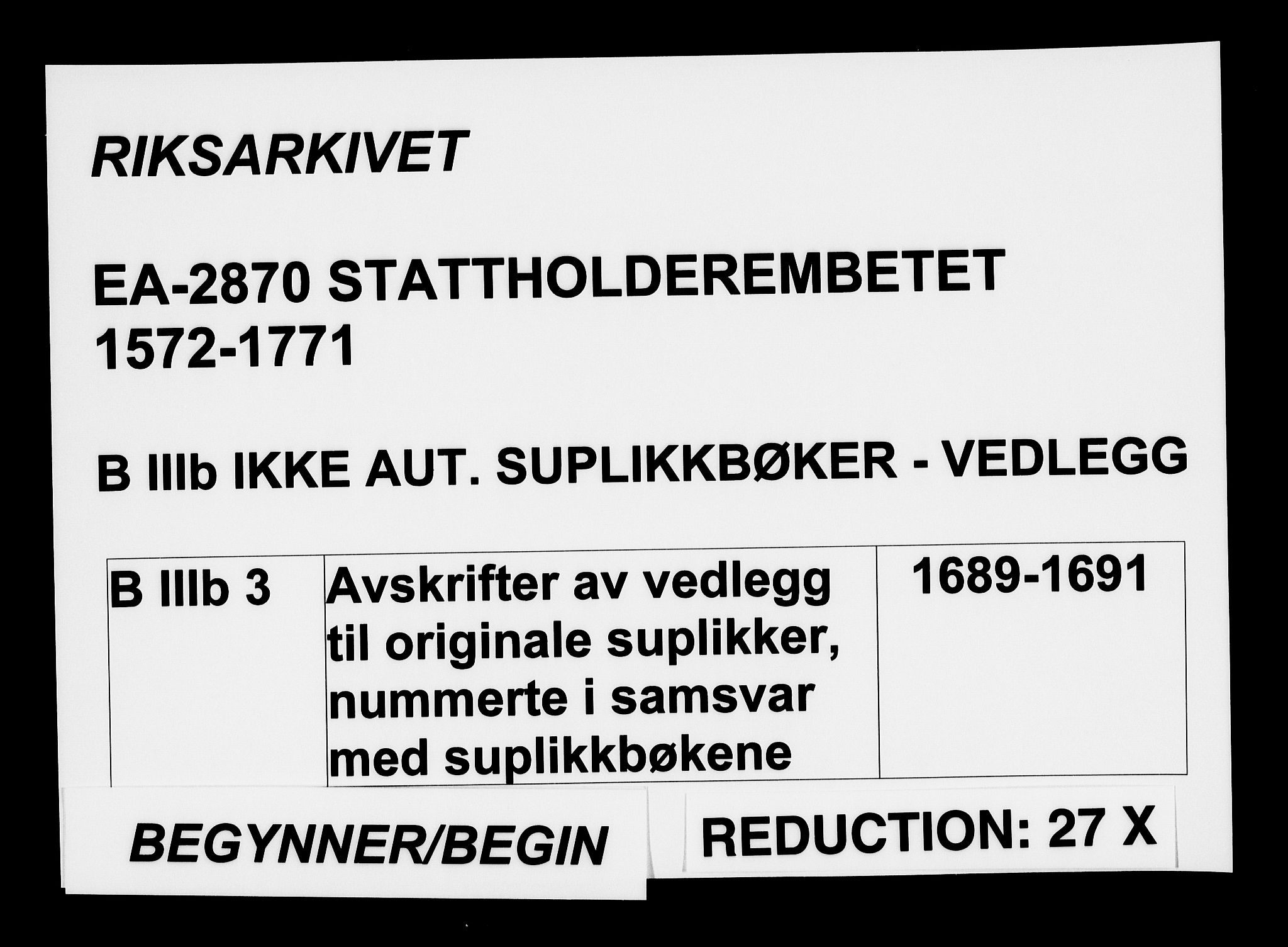 Stattholderembetet 1572-1771, AV/RA-EA-2870/Af/L0003: Avskrifter av vedlegg til originale supplikker, nummerert i samsvar med supplikkbøkene, 1689-1691