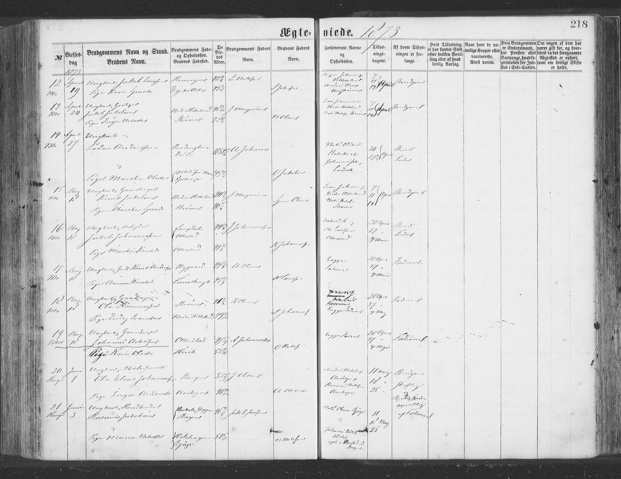 Hosanger sokneprestembete, AV/SAB-A-75801/H/Haa: Parish register (official) no. A 9, 1864-1876, p. 218