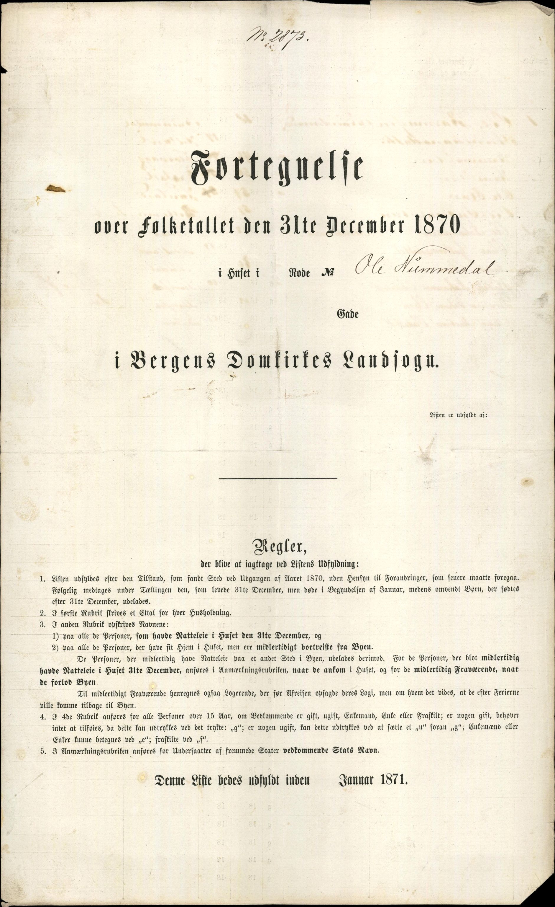 RA, 1870 census for 1301 Bergen, 1870