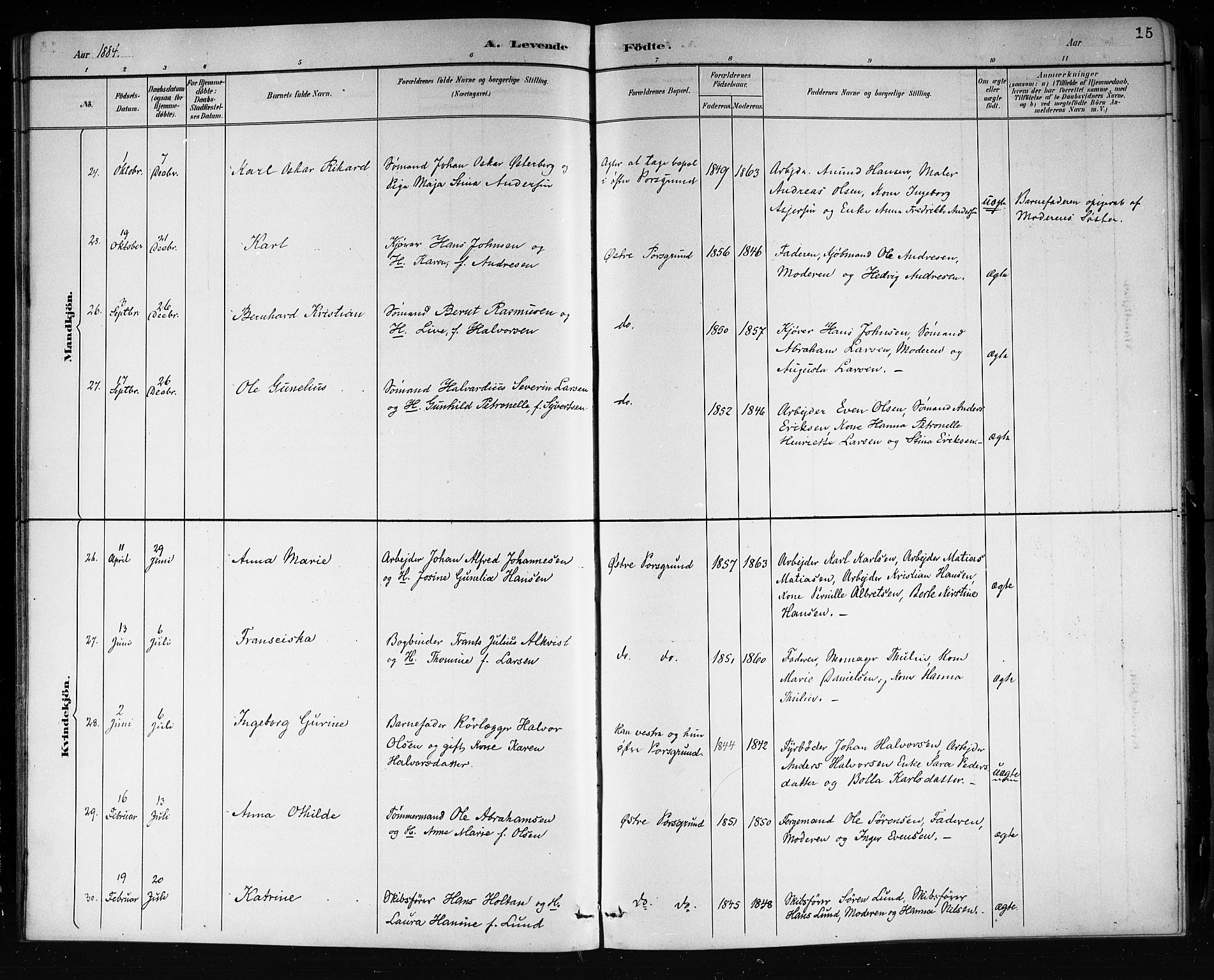 Porsgrunn kirkebøker , AV/SAKO-A-104/G/Gb/L0005: Parish register (copy) no. II 5, 1883-1915, p. 15