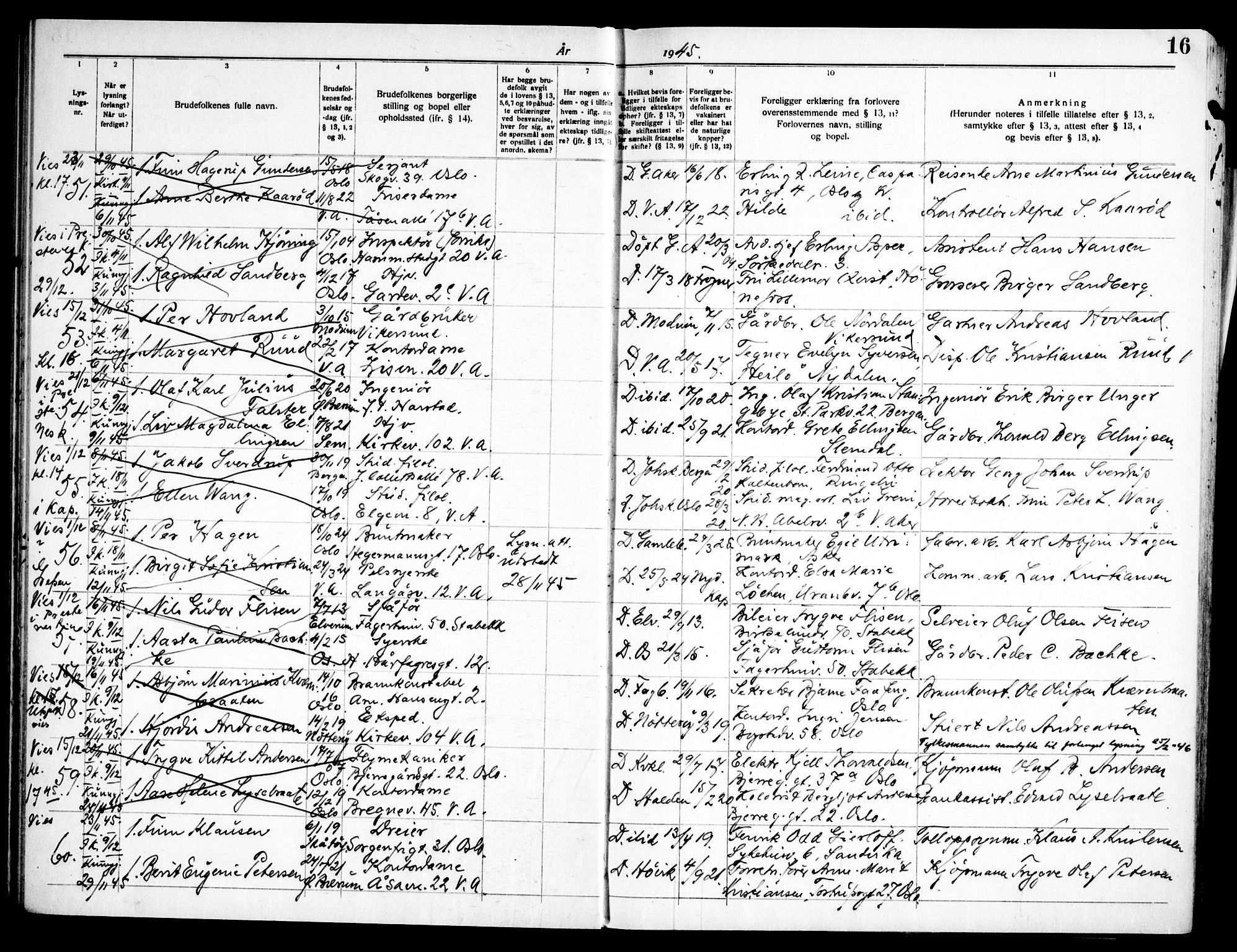 Vestre Aker prestekontor Kirkebøker, AV/SAO-A-10025/H/Ha/L0007: Banns register no. 7, 1940-1952, p. 16