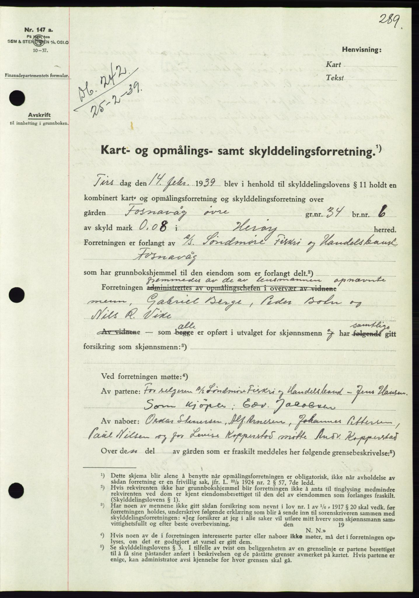 Søre Sunnmøre sorenskriveri, AV/SAT-A-4122/1/2/2C/L0067: Mortgage book no. 61, 1938-1939, Diary no: : 242/1939