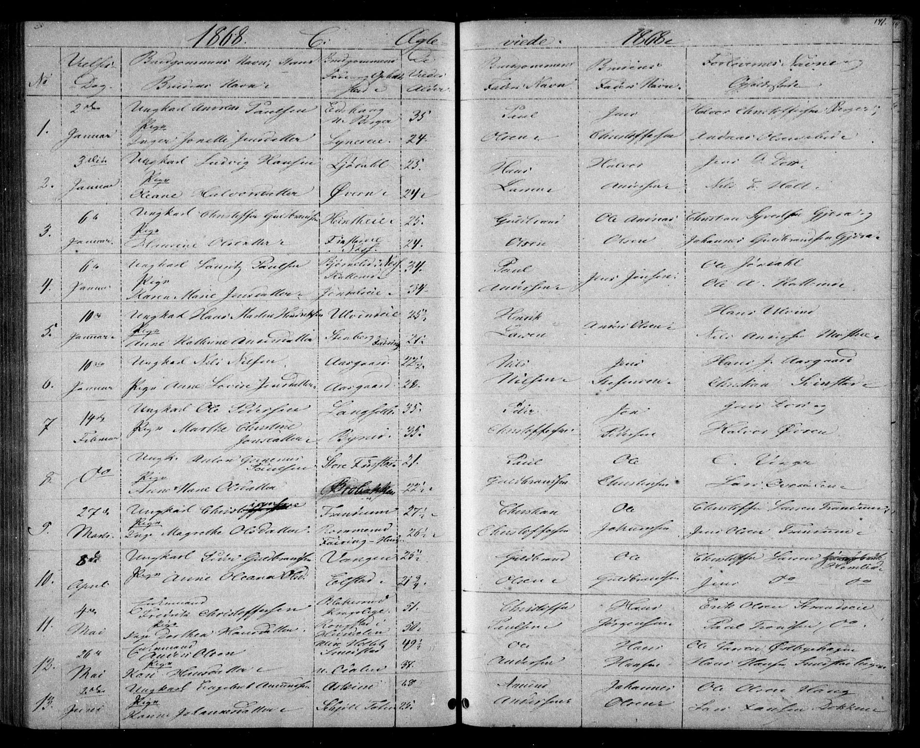 Eidsvoll prestekontor Kirkebøker, AV/SAO-A-10888/G/Ga/L0002: Parish register (copy) no. I 2, 1866-1871, p. 141