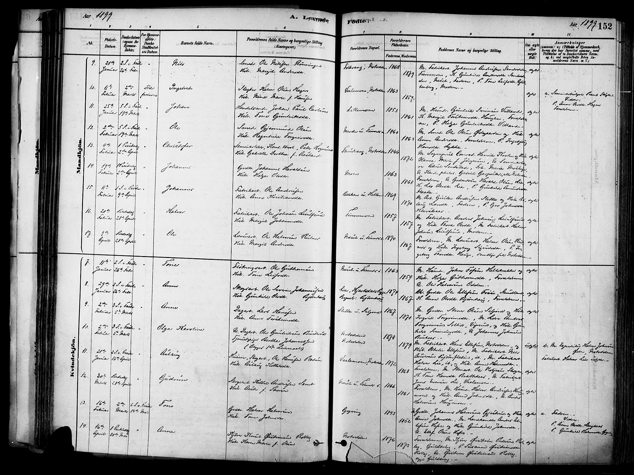 Heddal kirkebøker, SAKO/A-268/F/Fa/L0008: Parish register (official) no. I 8, 1878-1903, p. 152