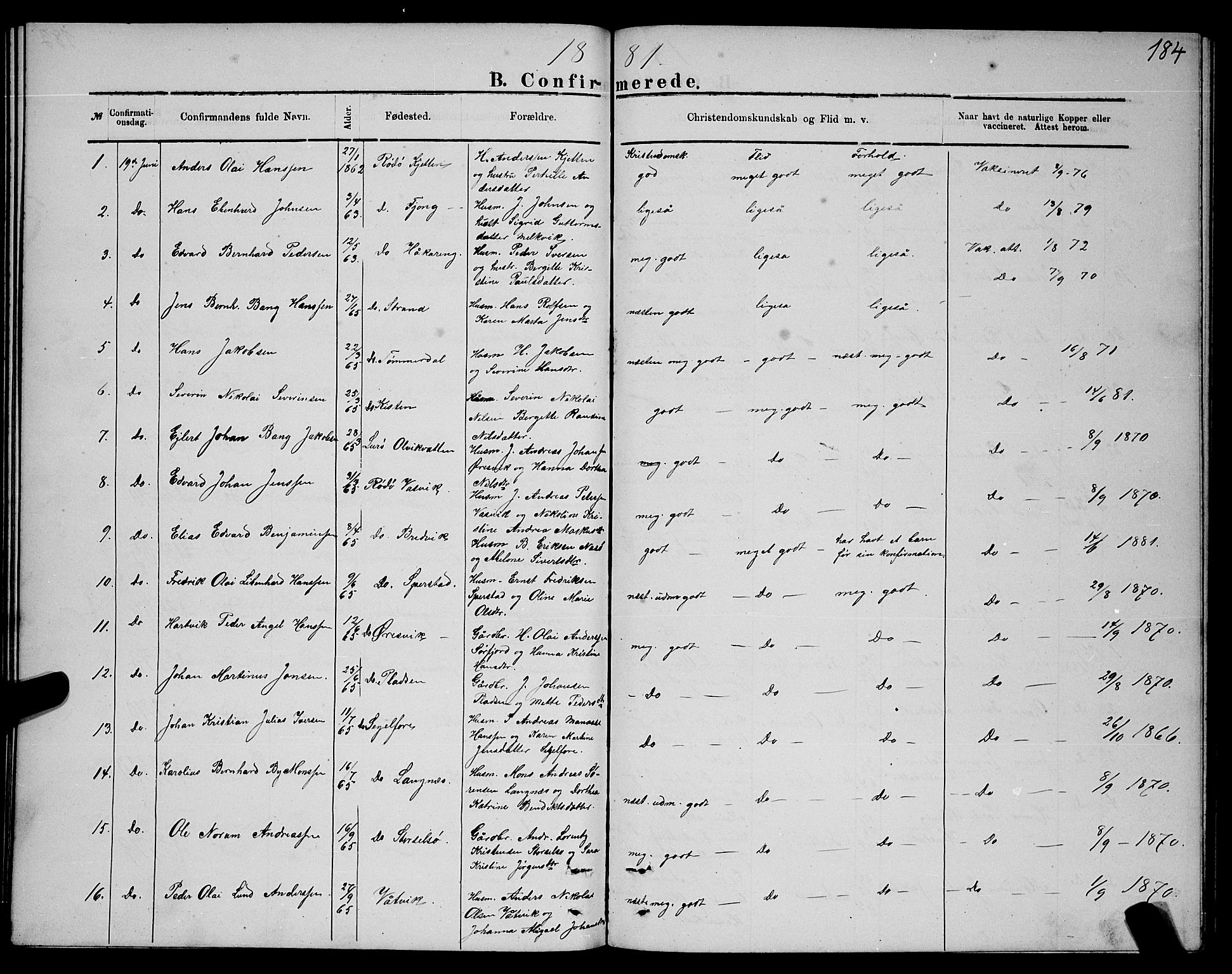 Ministerialprotokoller, klokkerbøker og fødselsregistre - Nordland, SAT/A-1459/841/L0620: Parish register (copy) no. 841C04, 1877-1896, p. 184