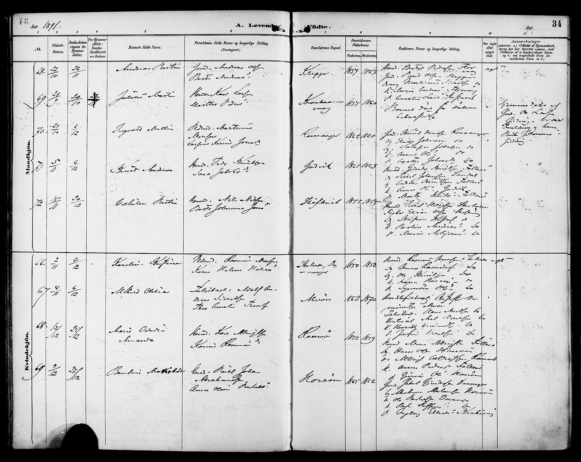 Askøy Sokneprestembete, AV/SAB-A-74101/H/Ha/Haa/Haab/L0002: Parish register (official) no. B 2, 1889-1902, p. 34