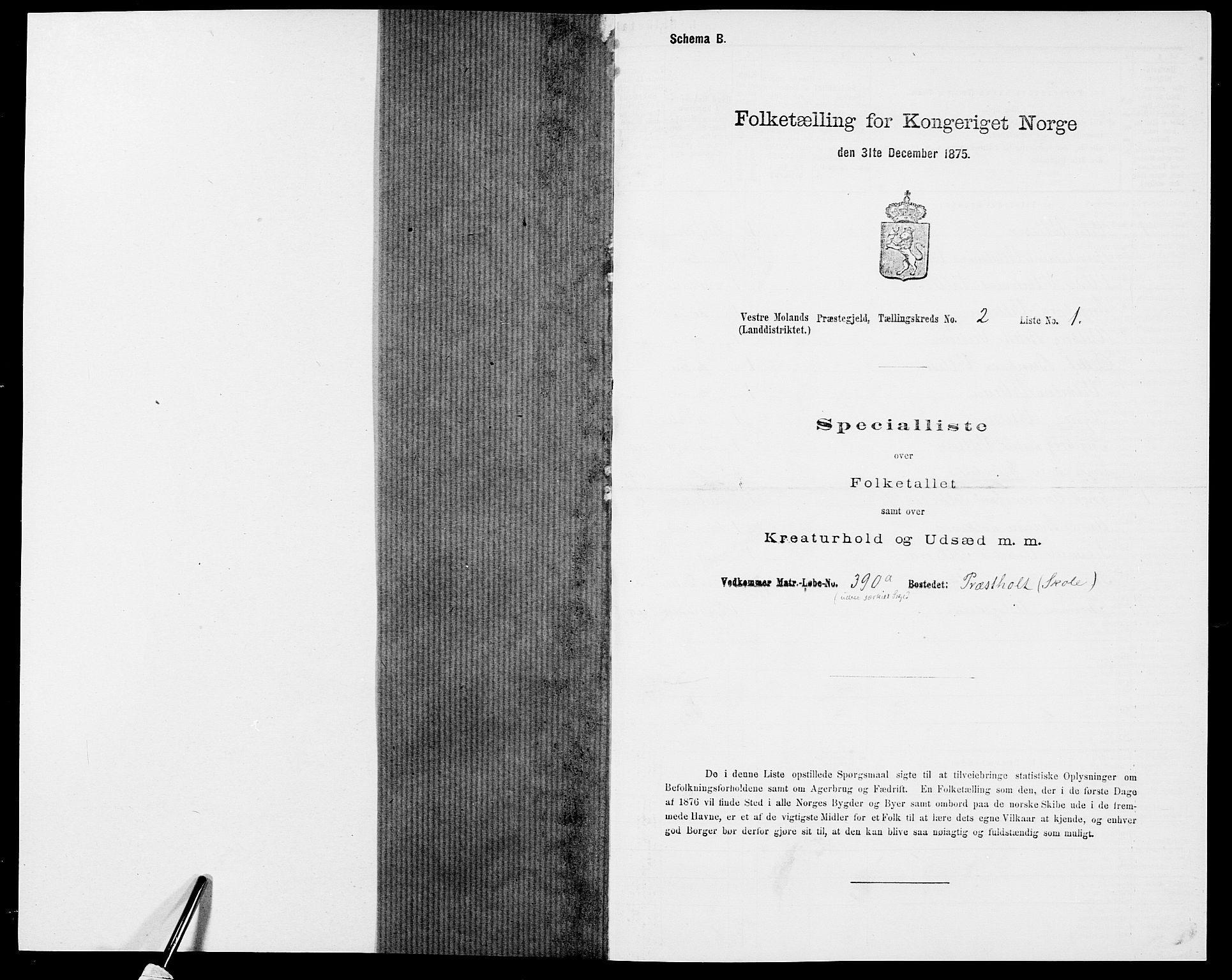 SAK, 1875 census for 0926L Vestre Moland/Vestre Moland, 1875, p. 176