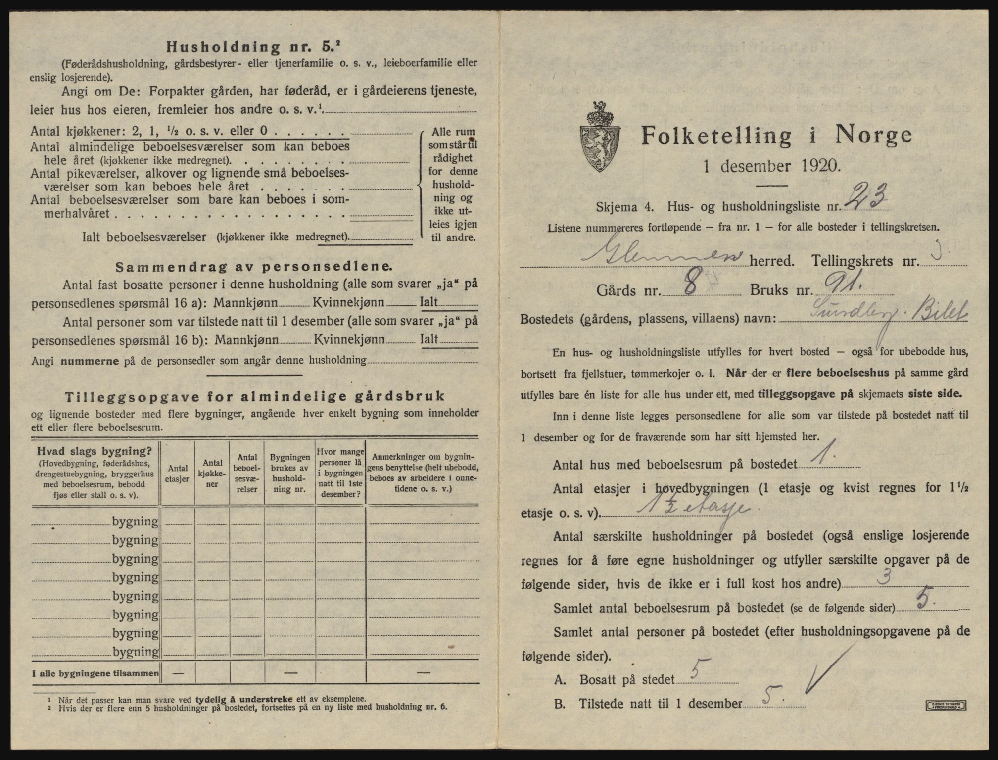 SAO, 1920 census for Glemmen, 1920, p. 493