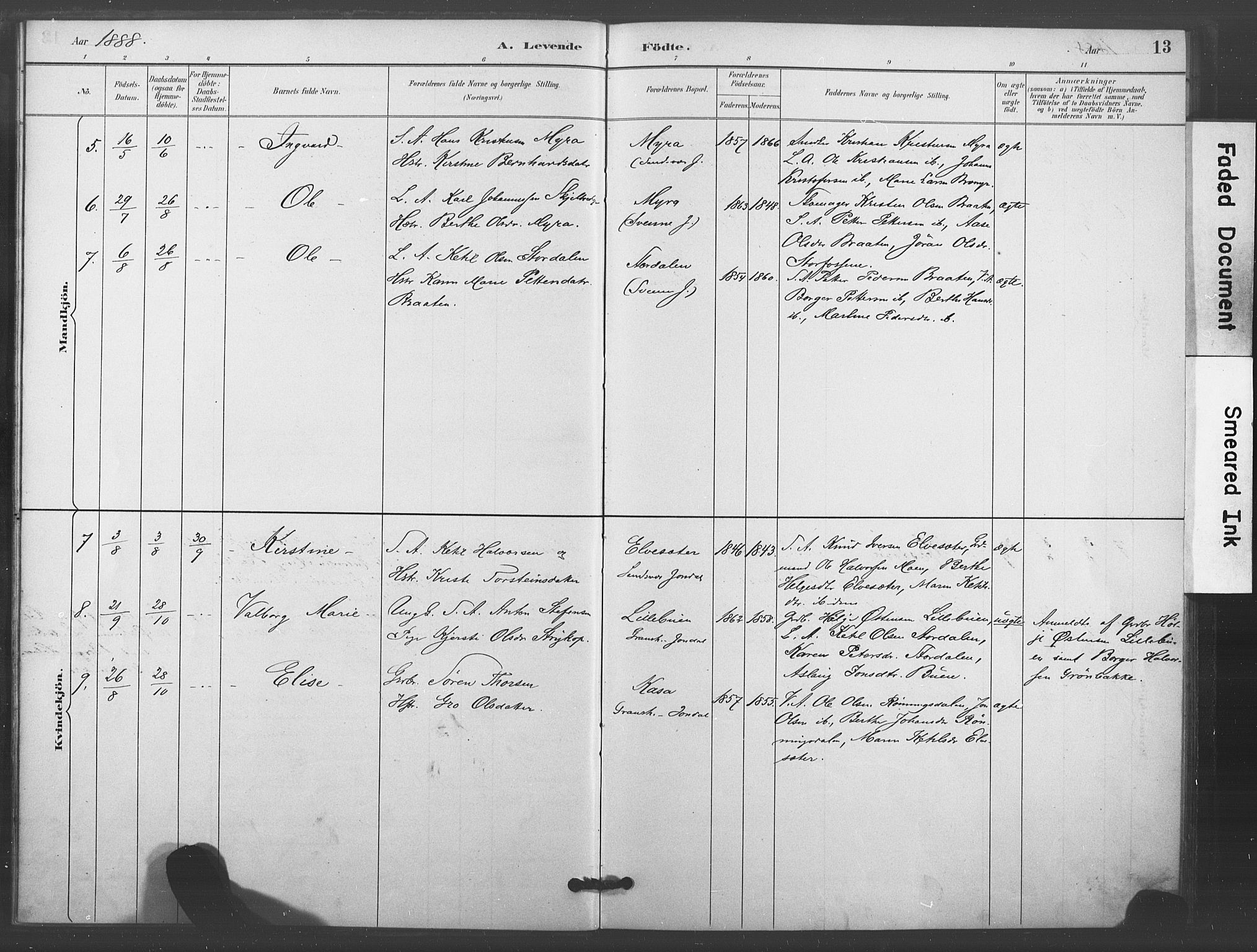 Kongsberg kirkebøker, SAKO/A-22/F/Fc/L0001: Parish register (official) no. III 1, 1883-1897, p. 13