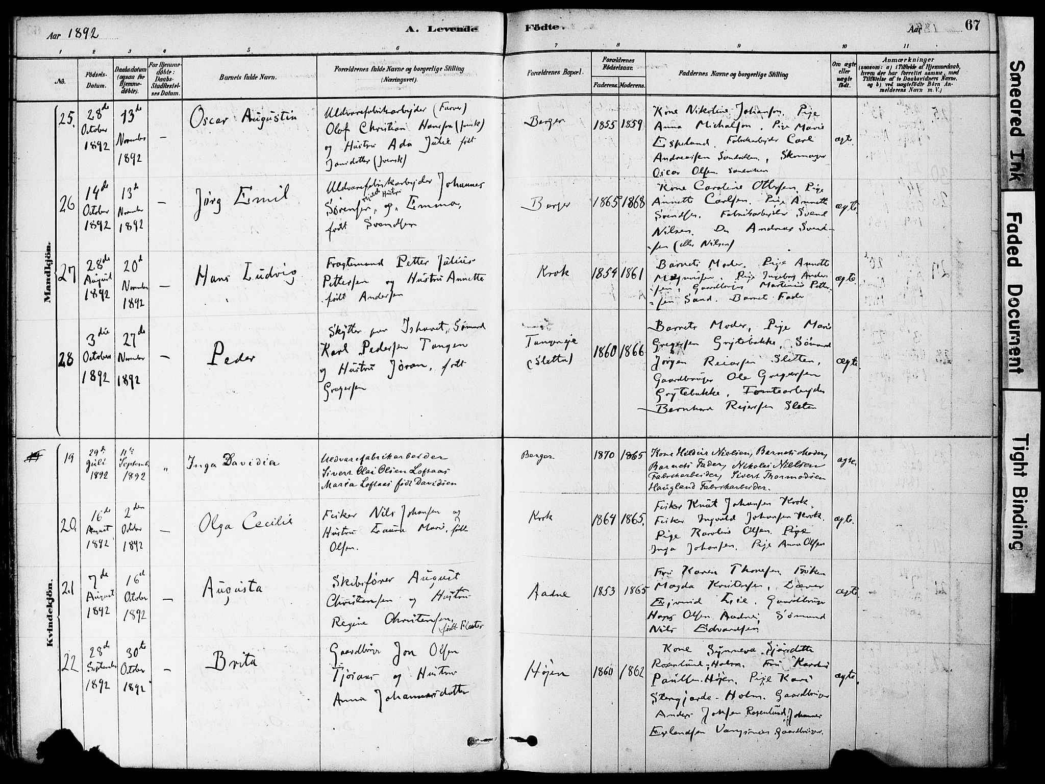 Strømm kirkebøker, AV/SAKO-A-322/F/Fa/L0004: Parish register (official) no. I 4, 1878-1899, p. 67