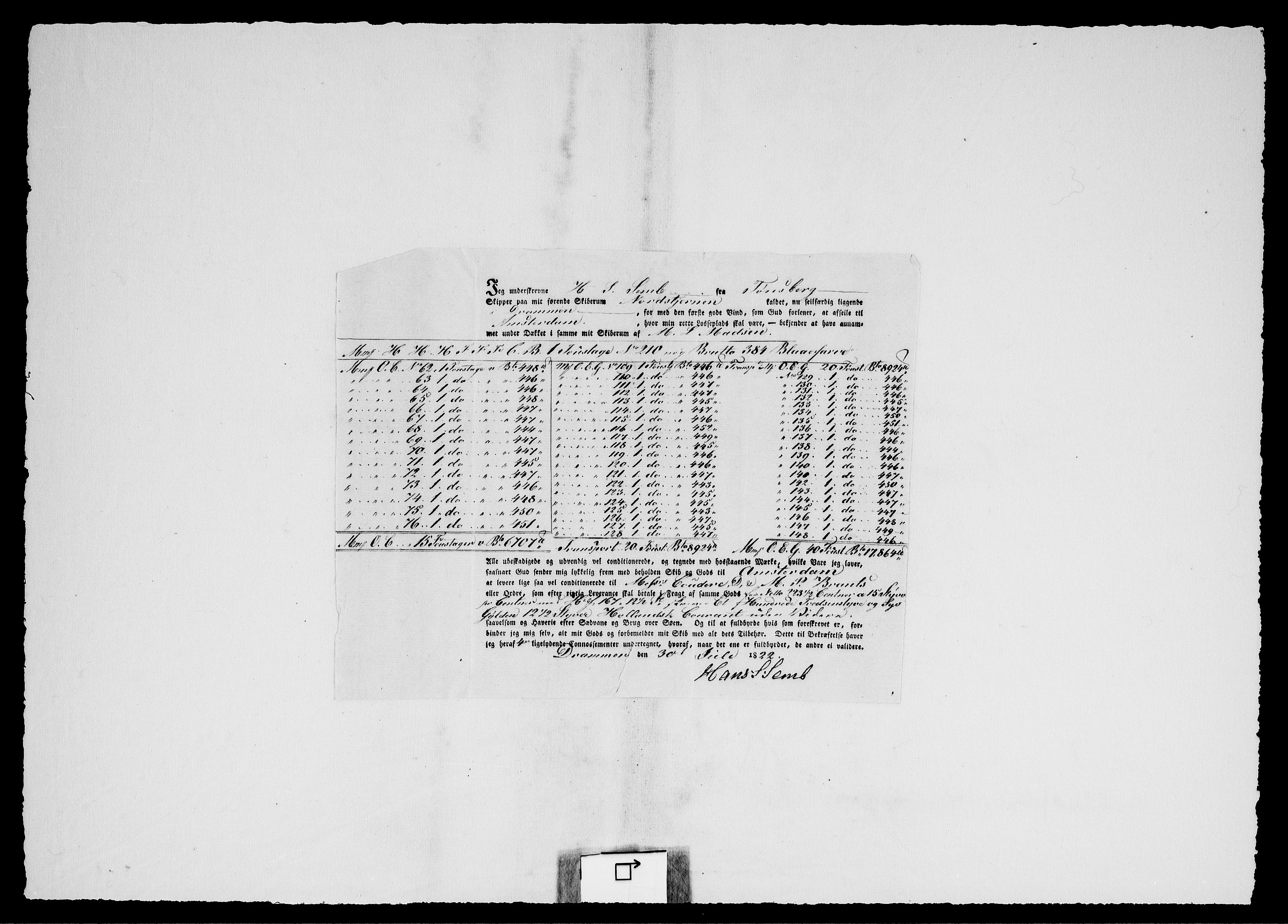 Modums Blaafarveværk, RA/PA-0157/G/Gd/Gdc/L0225/0001: -- / Connossement, 1822-1834, p. 3