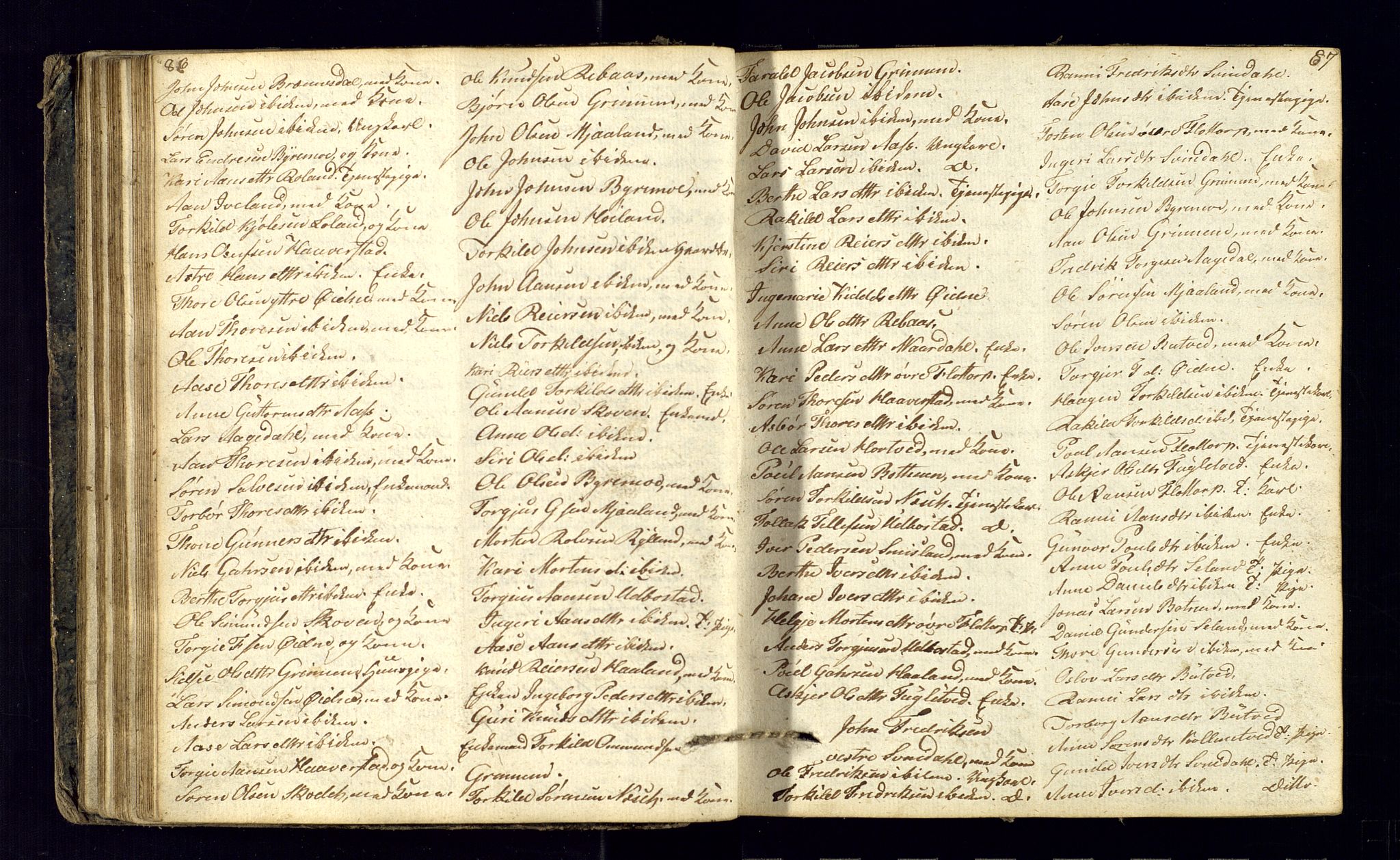Bjelland sokneprestkontor, AV/SAK-1111-0005/F/Fc/Fcc/L0001: Communicants register no. C-1, 1825-1842, p. 86-87