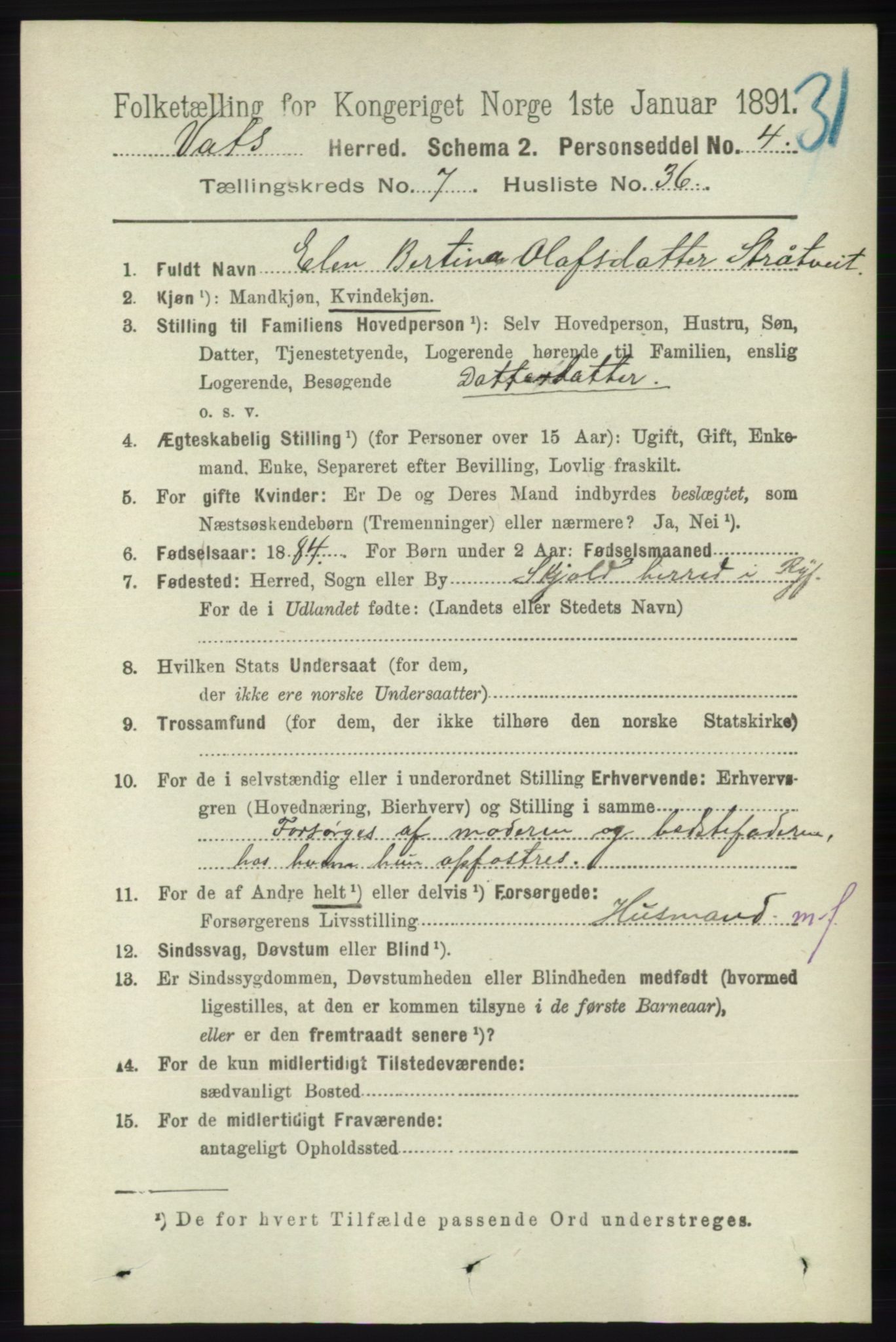 RA, 1891 census for 1155 Vats, 1891, p. 1286