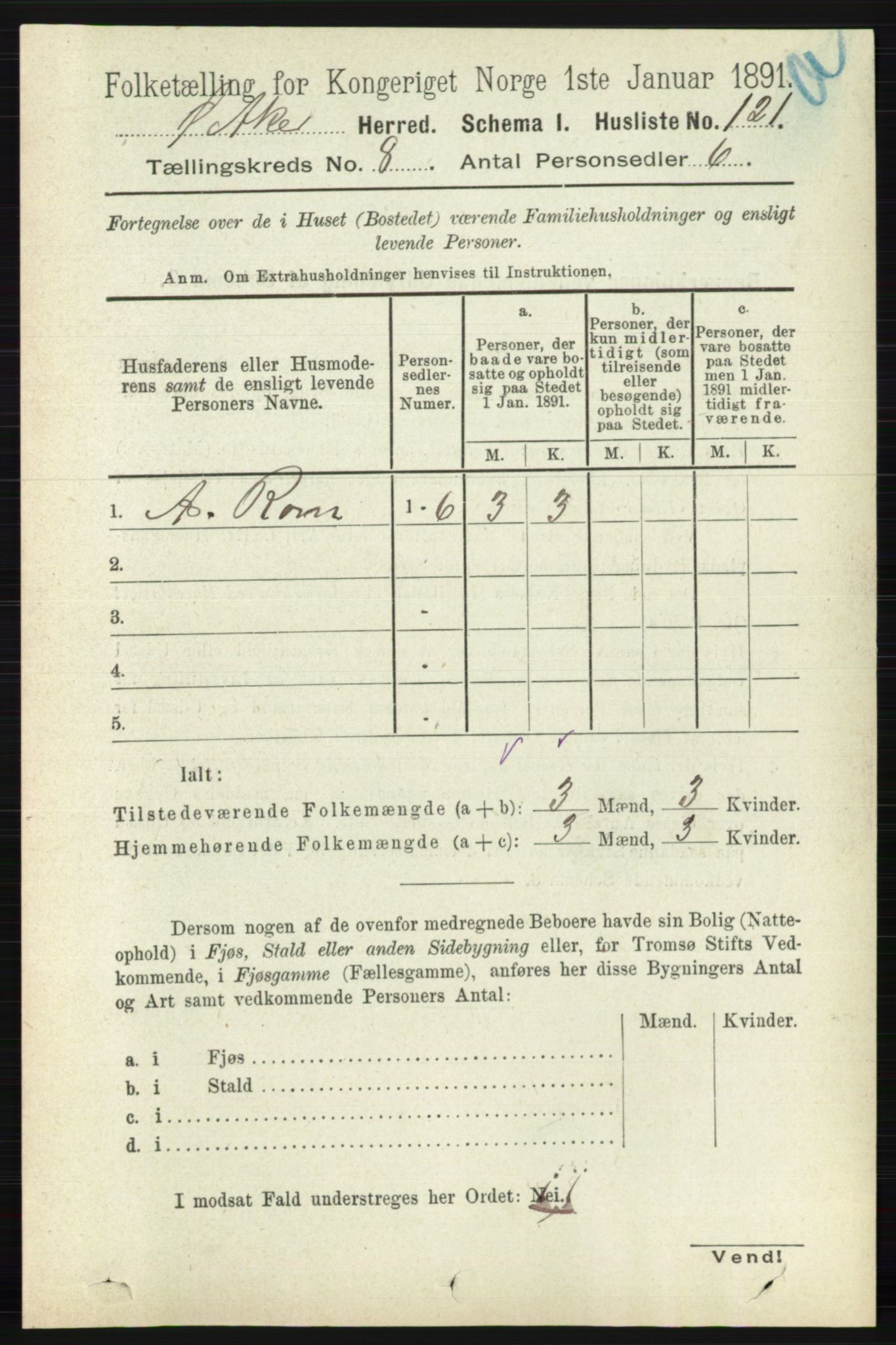 RA, 1891 census for 0218 Aker, 1891, p. 7225