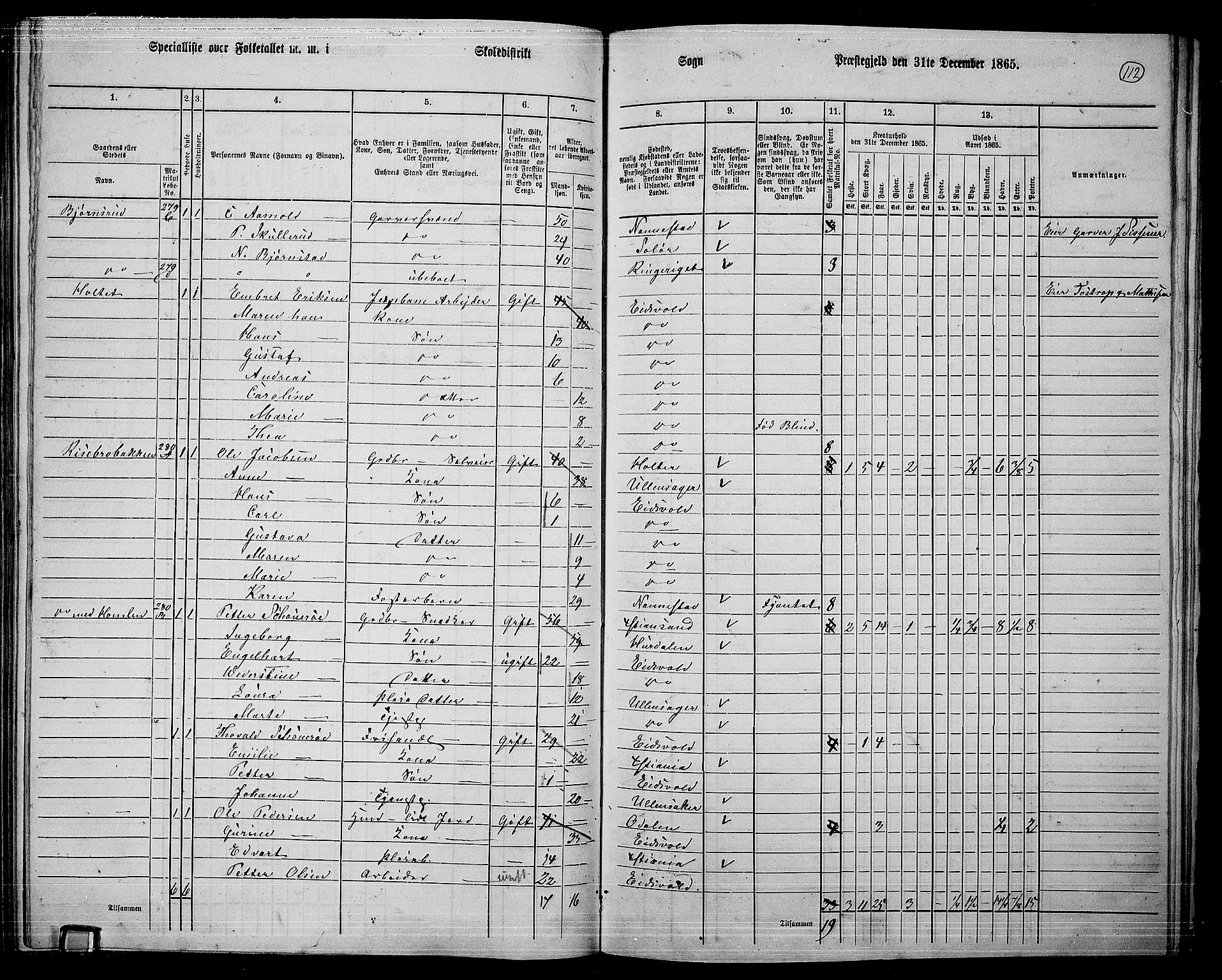 RA, 1865 census for Eidsvoll, 1865, p. 98