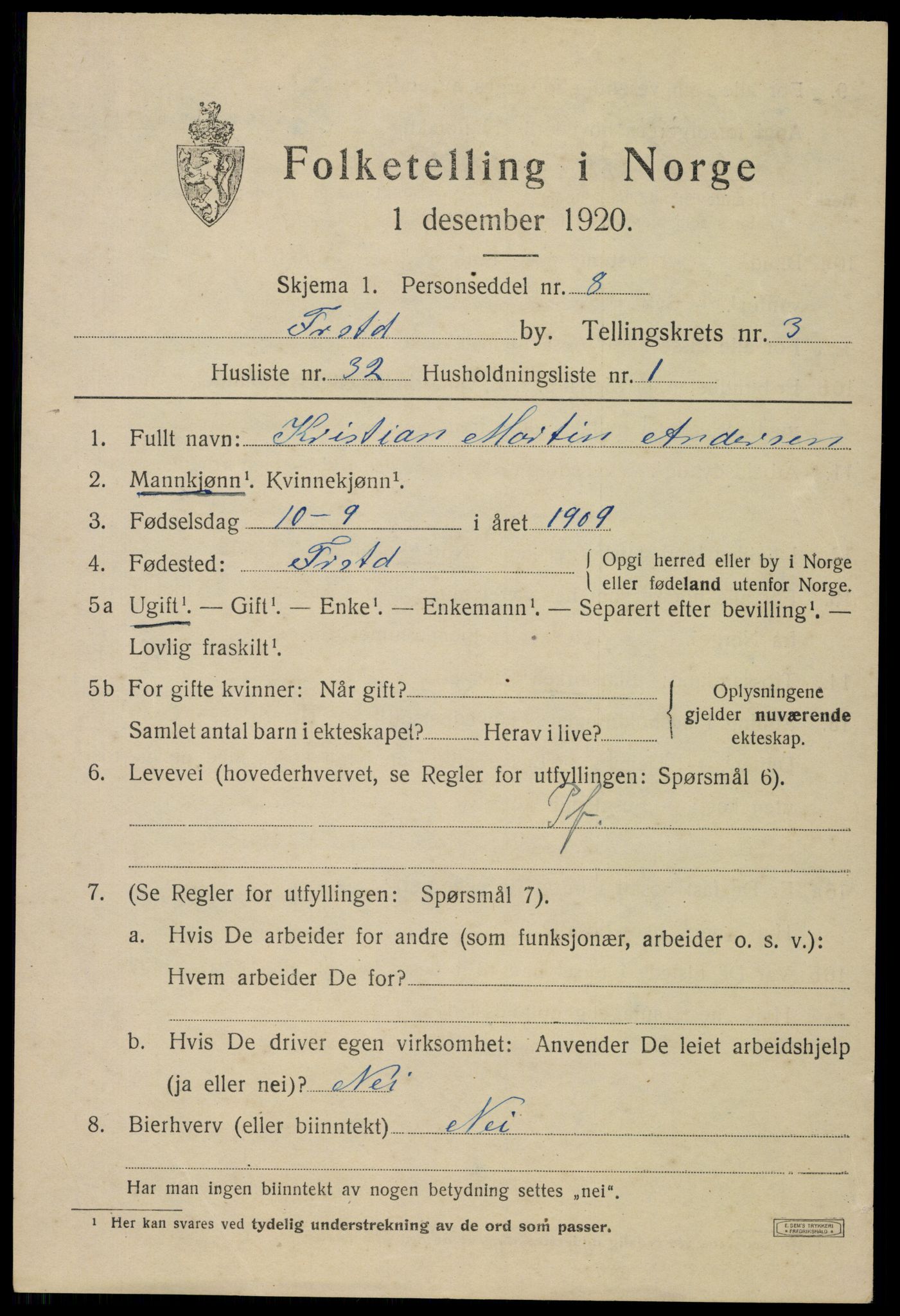 SAO, 1920 census for Fredrikstad, 1920, p. 15497