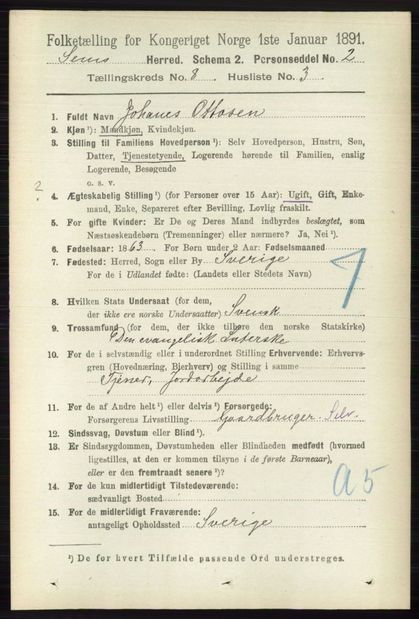 RA, 1891 census for 0721 Sem, 1891, p. 3828