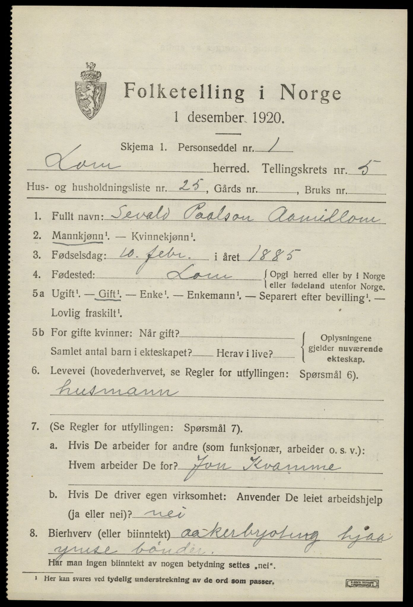 SAH, 1920 census for Lom, 1920, p. 3410