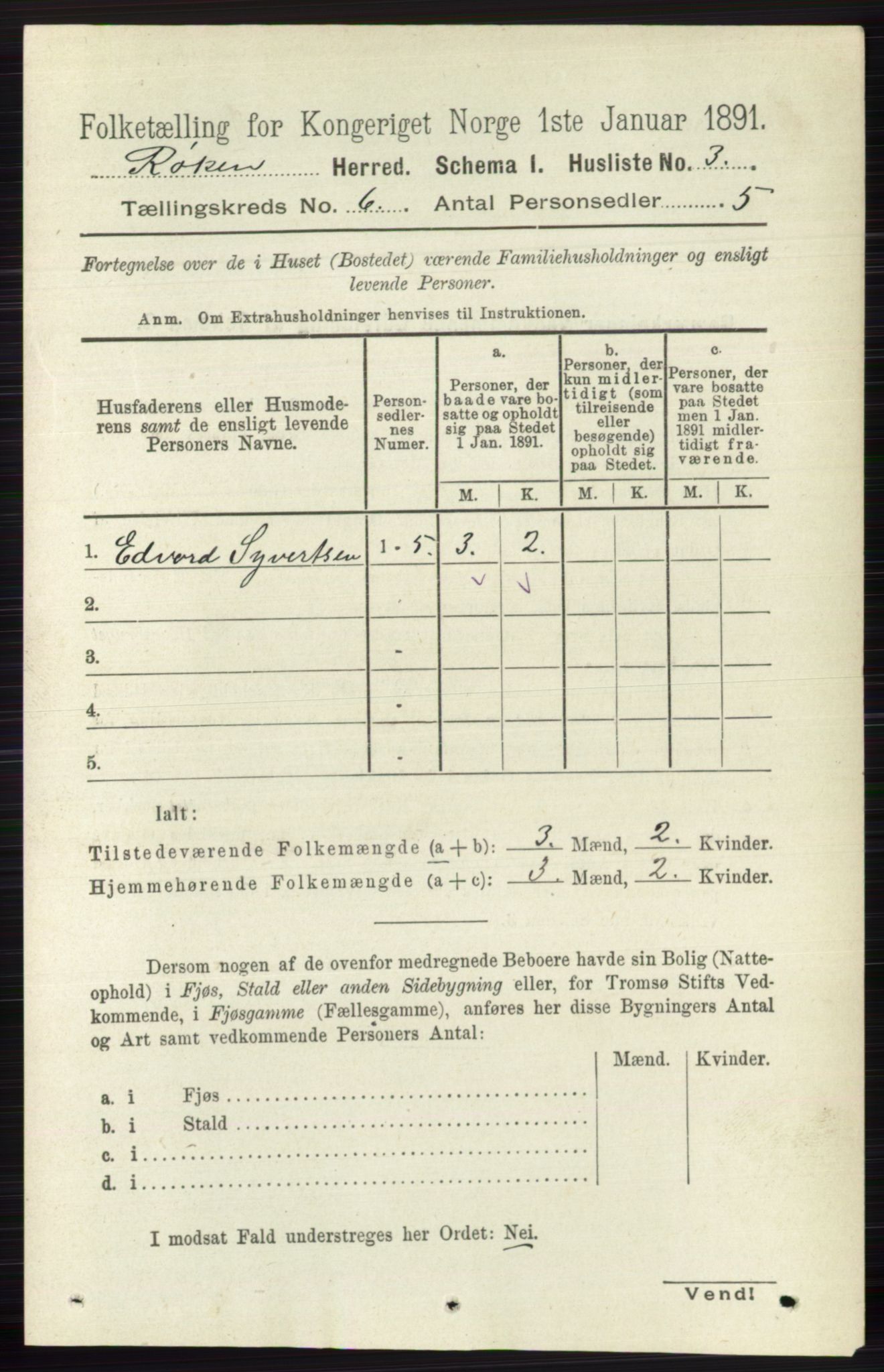 RA, 1891 census for 0627 Røyken, 1891, p. 3543