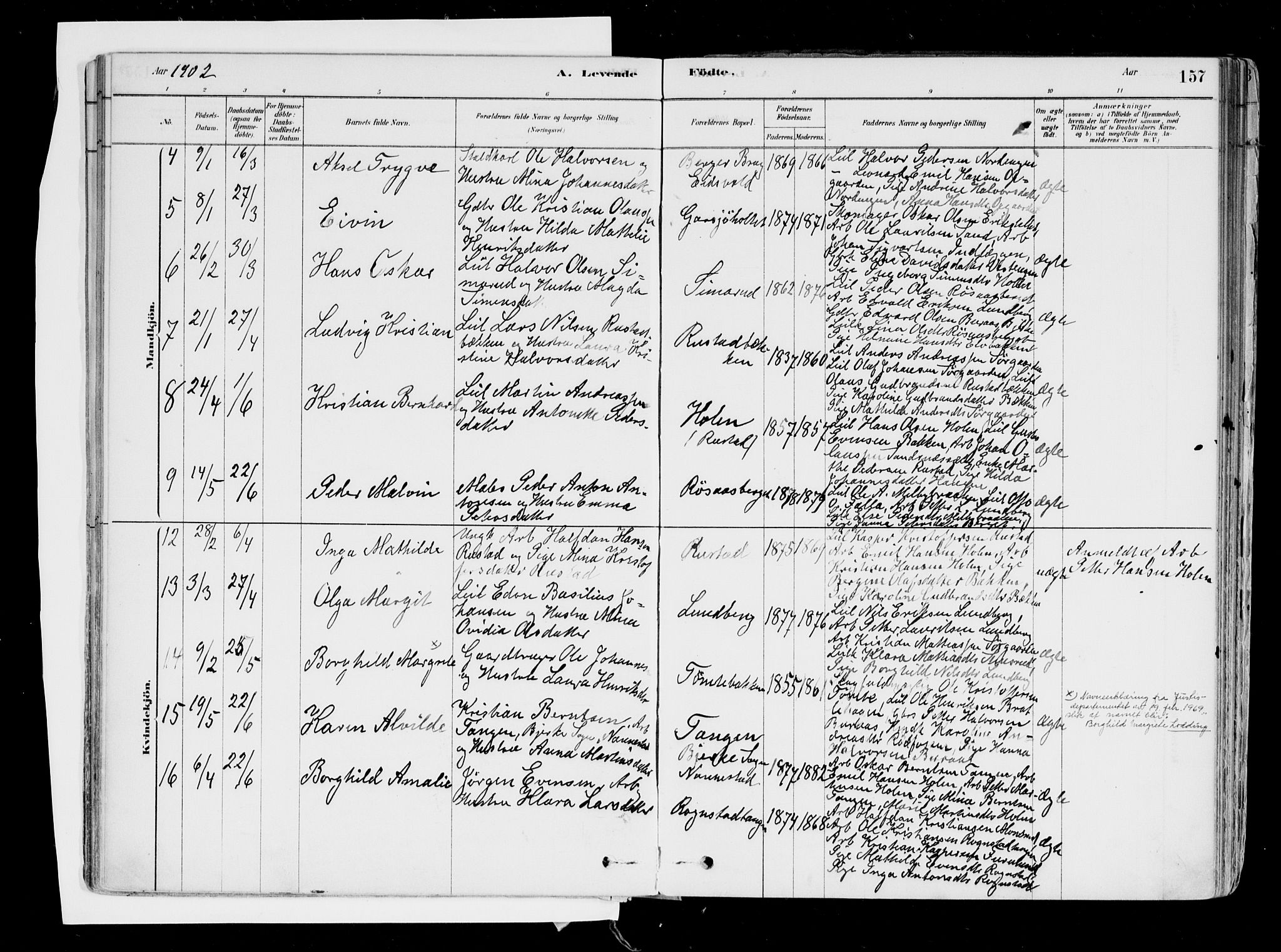 Hurdal prestekontor Kirkebøker, AV/SAO-A-10889/F/Fa/L0007: Parish register (official) no. I 7, 1878-1906, p. 157