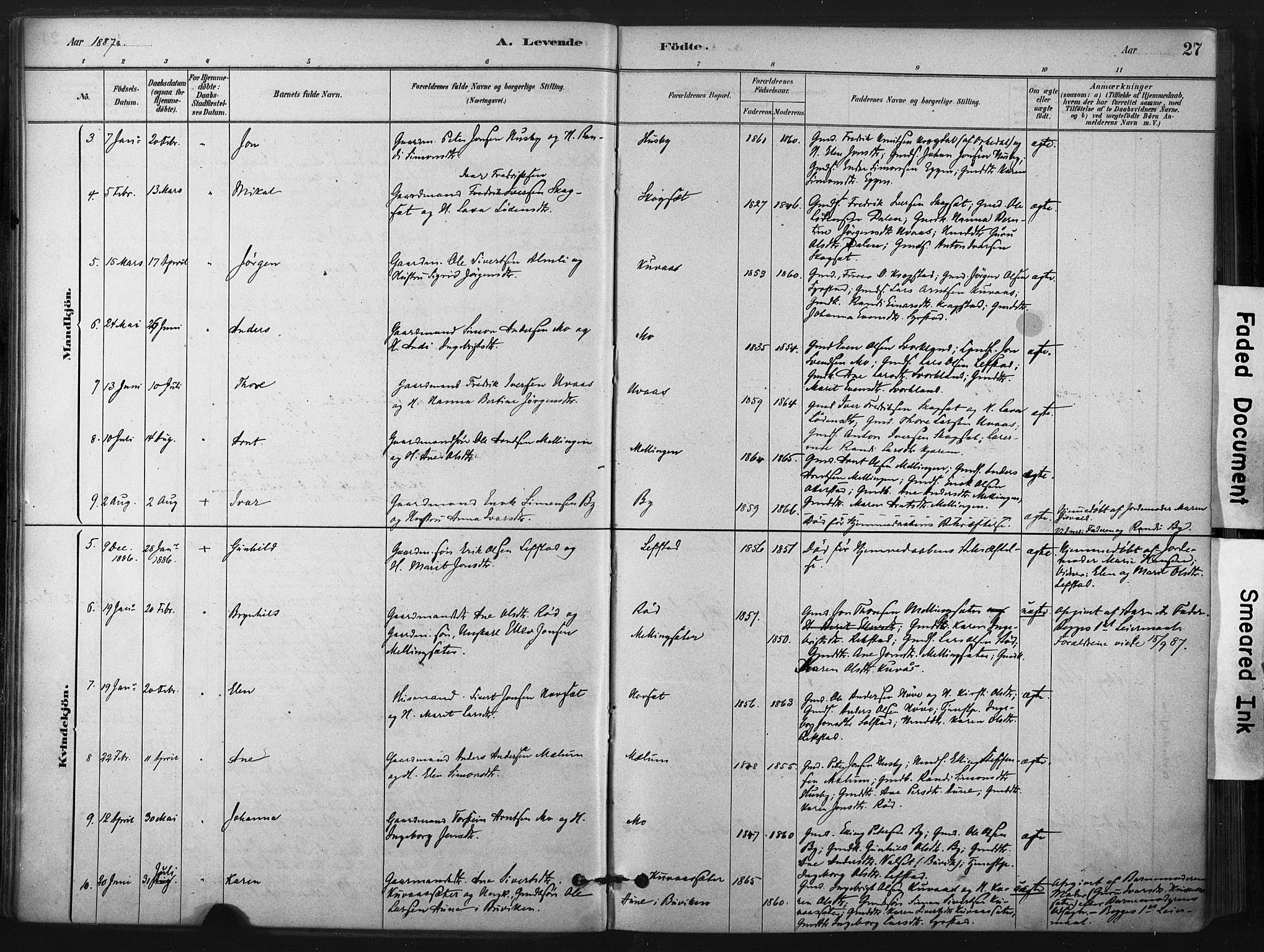Ministerialprotokoller, klokkerbøker og fødselsregistre - Sør-Trøndelag, SAT/A-1456/667/L0795: Parish register (official) no. 667A03, 1879-1907, p. 27