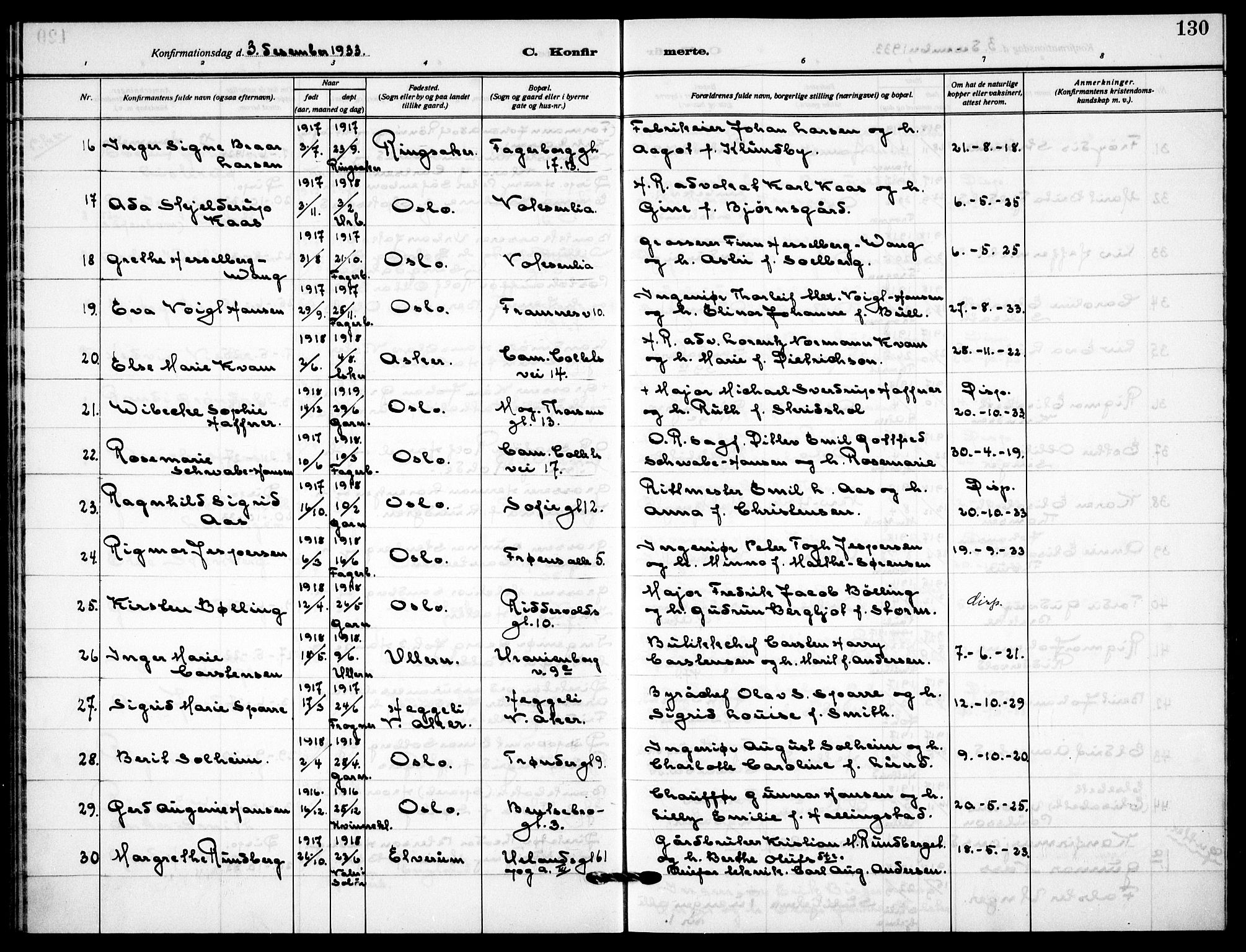 Garnisonsmenigheten Kirkebøker, AV/SAO-A-10846/F/Fa/L0017: Parish register (official) no. 17, 1926-1937, p. 130