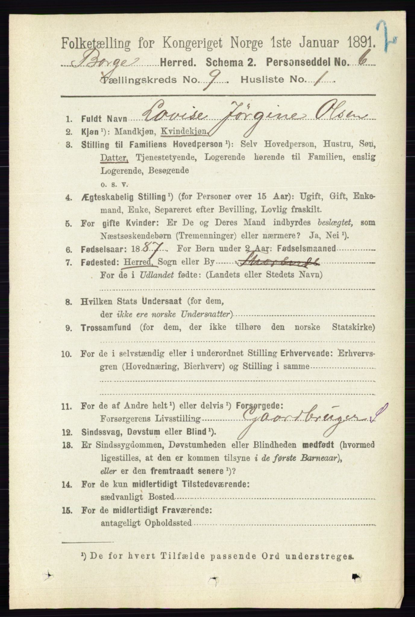 RA, 1891 census for 0113 Borge, 1891, p. 5761