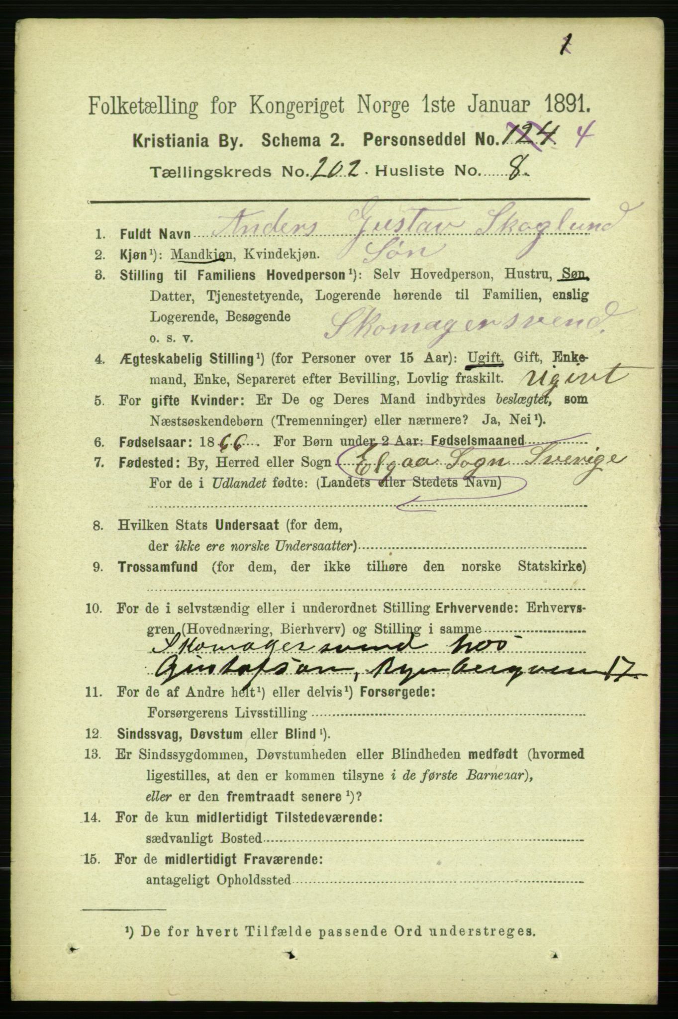 RA, 1891 census for 0301 Kristiania, 1891, p. 121646