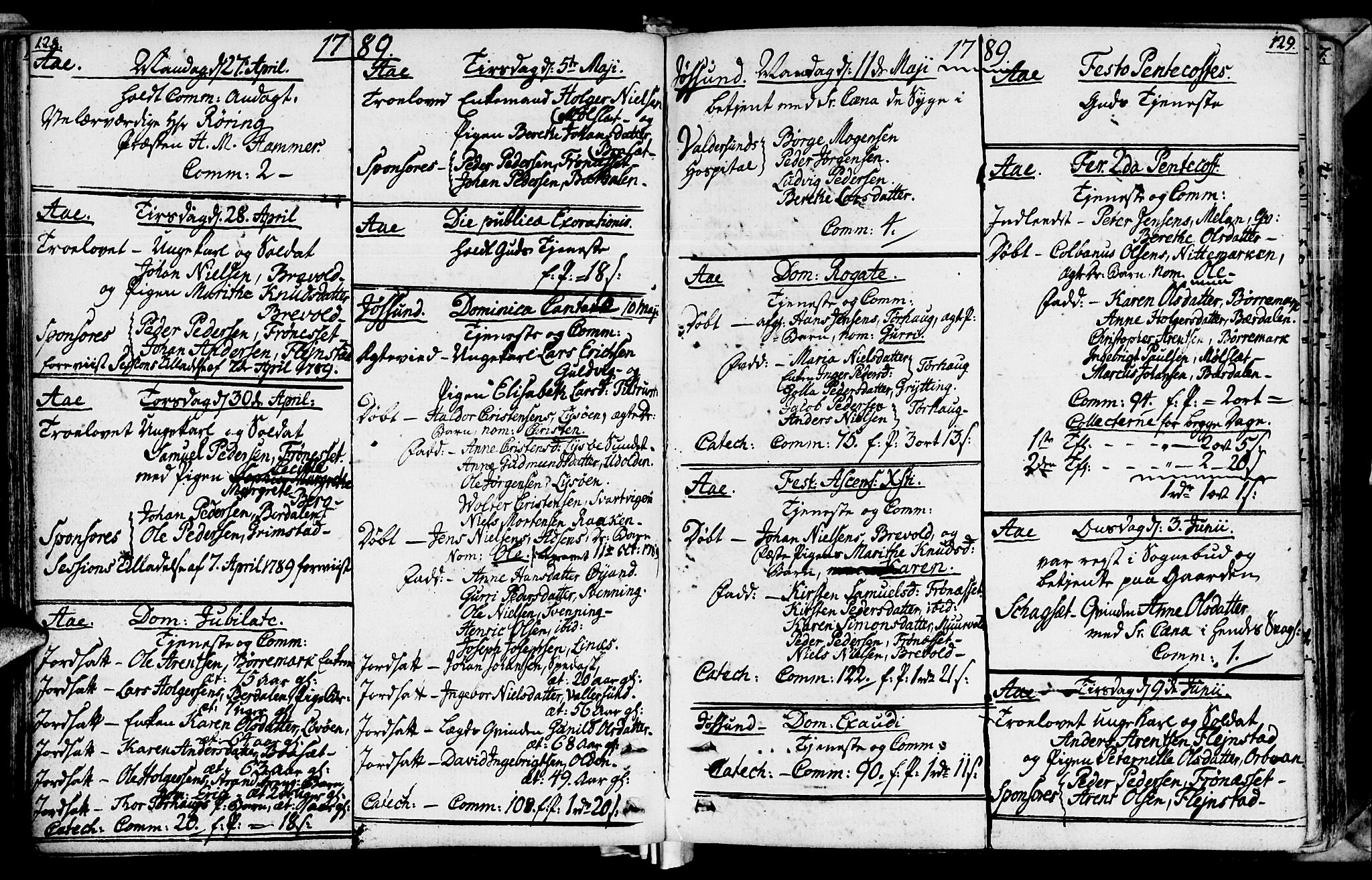 Ministerialprotokoller, klokkerbøker og fødselsregistre - Sør-Trøndelag, SAT/A-1456/655/L0673: Parish register (official) no. 655A02, 1780-1801, p. 128-129