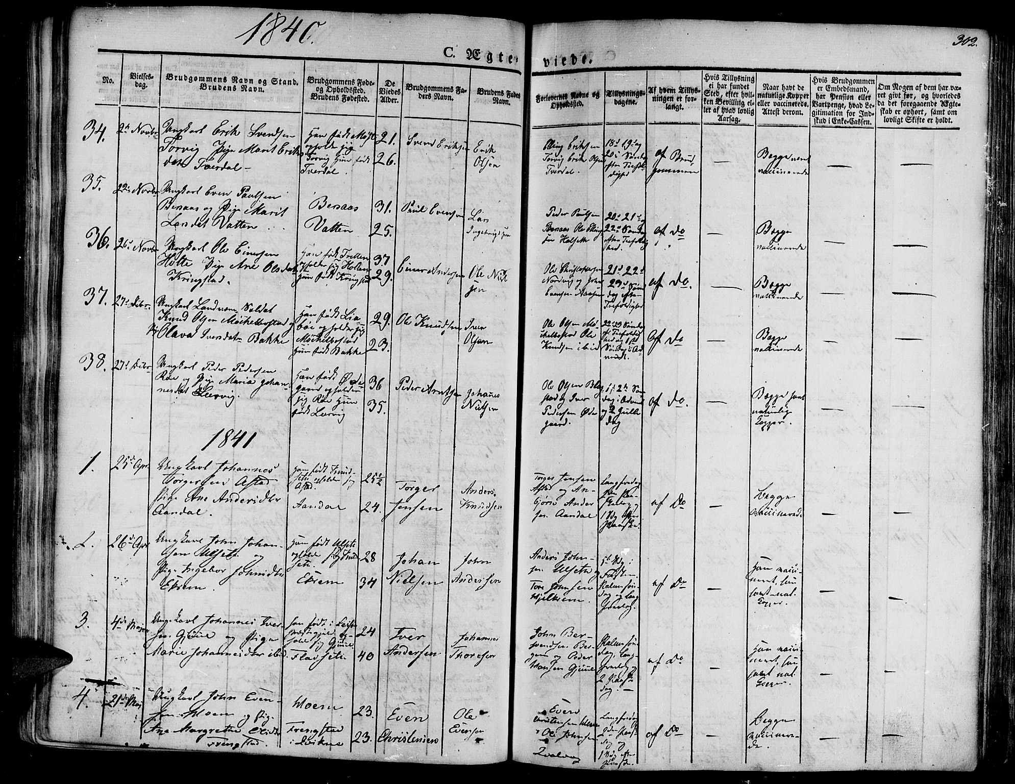 Ministerialprotokoller, klokkerbøker og fødselsregistre - Møre og Romsdal, SAT/A-1454/586/L0983: Parish register (official) no. 586A09, 1829-1843, p. 302