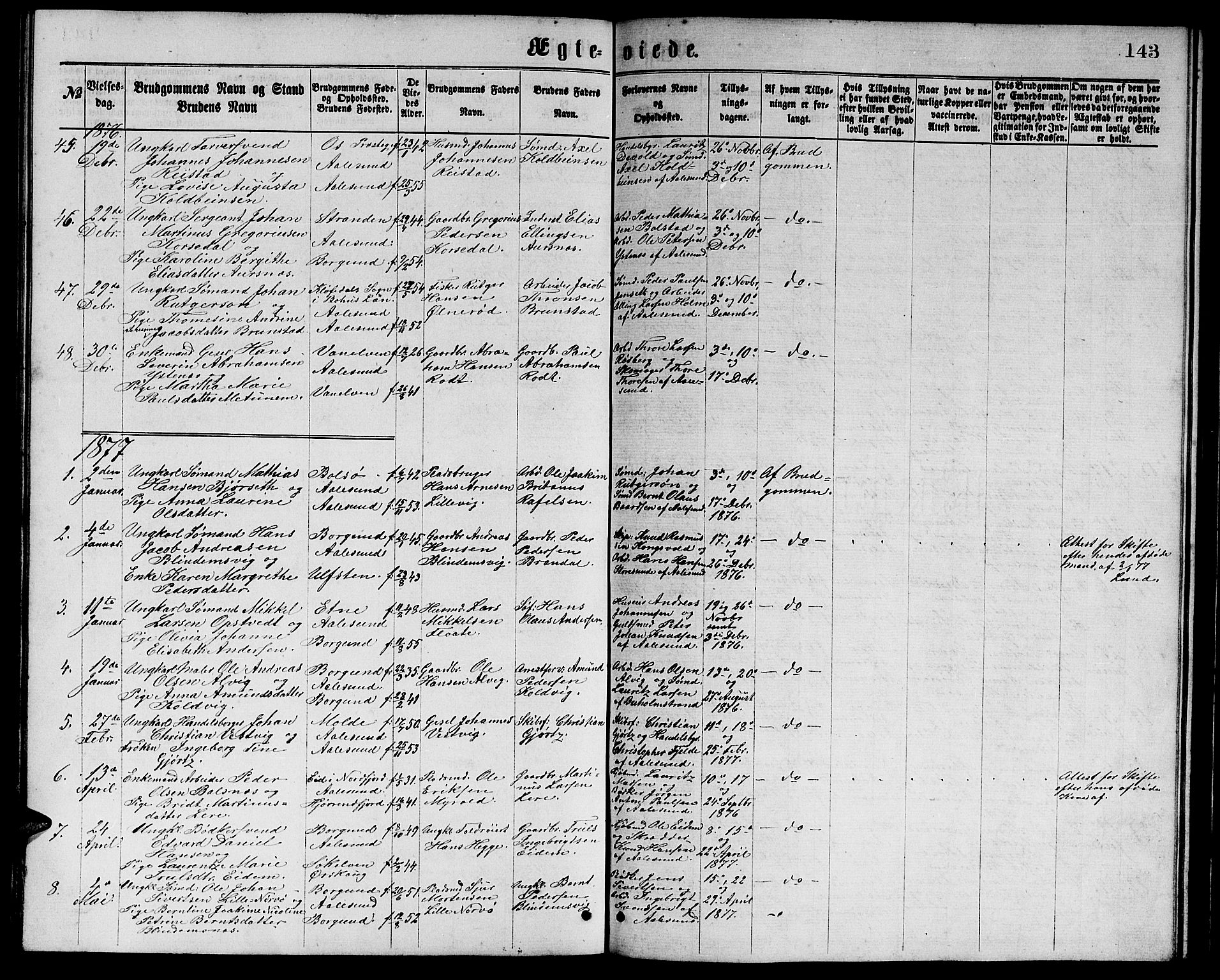Ministerialprotokoller, klokkerbøker og fødselsregistre - Møre og Romsdal, AV/SAT-A-1454/529/L0465: Parish register (copy) no. 529C02, 1868-1877, p. 143