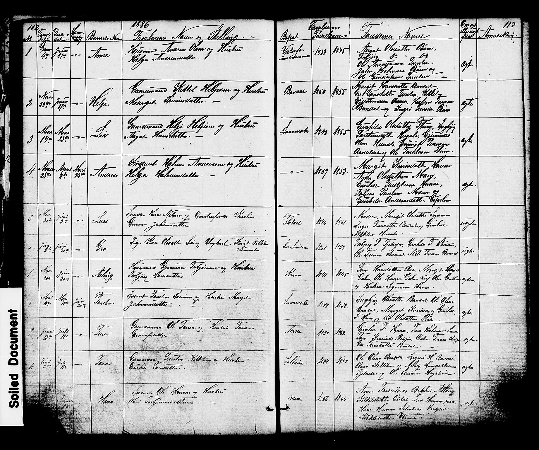 Hjartdal kirkebøker, SAKO/A-270/G/Gc/L0002: Parish register (copy) no. III 2, 1854-1890, p. 112-113
