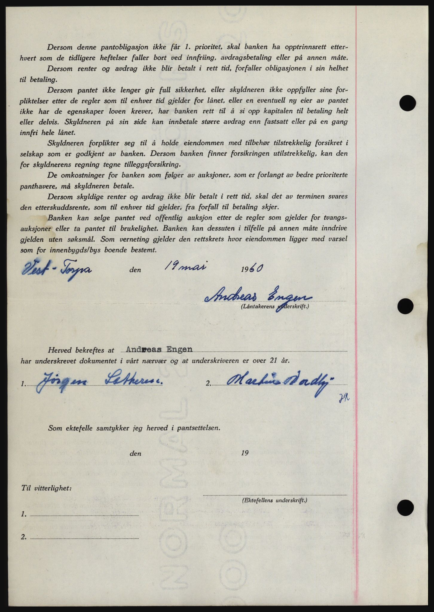 Hadeland og Land tingrett, SAH/TING-010/H/Hb/Hbc/L0043: Mortgage book no. B43, 1960-1960, Diary no: : 1819/1960