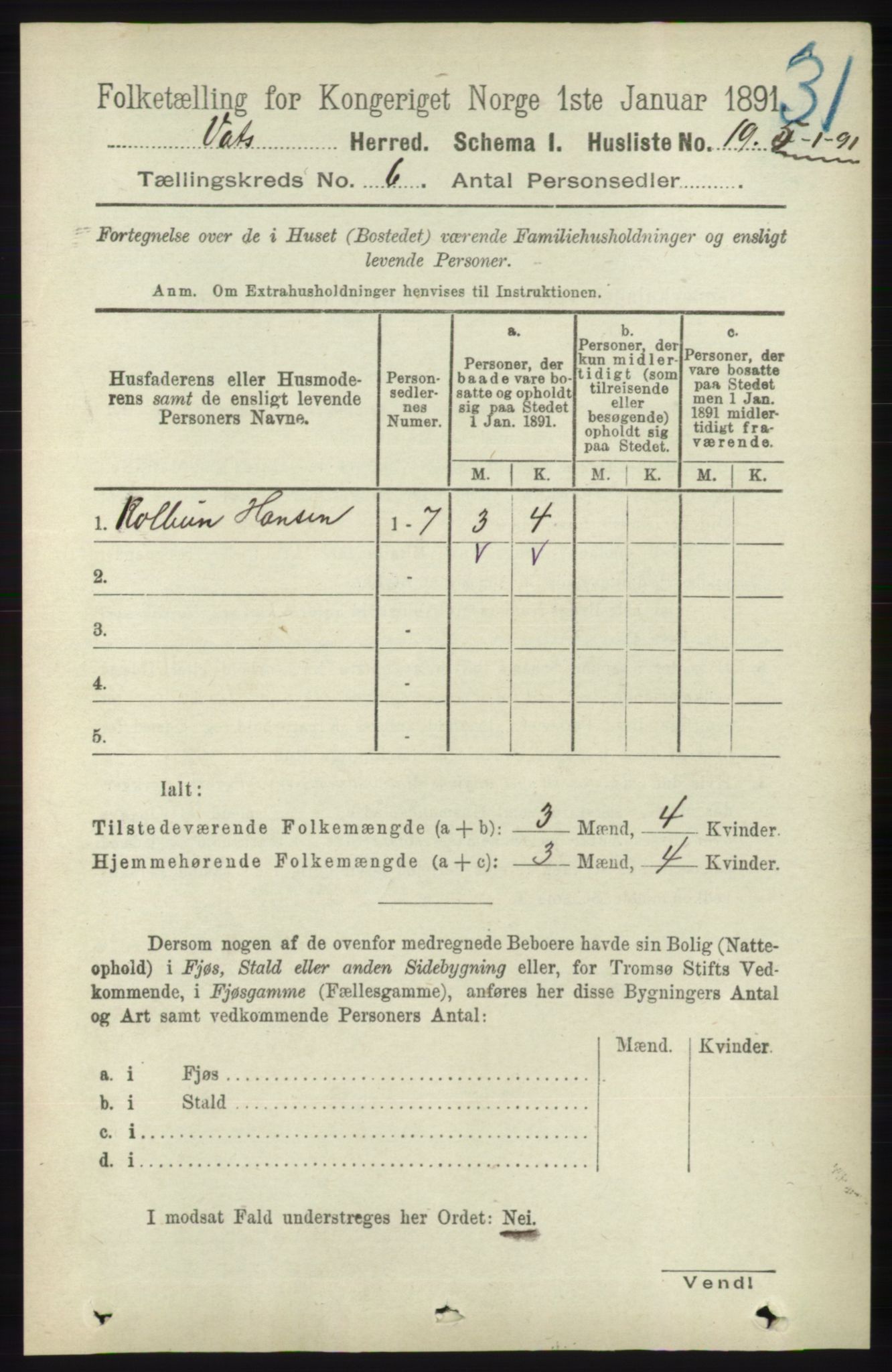 RA, 1891 census for 1155 Vats, 1891, p. 944