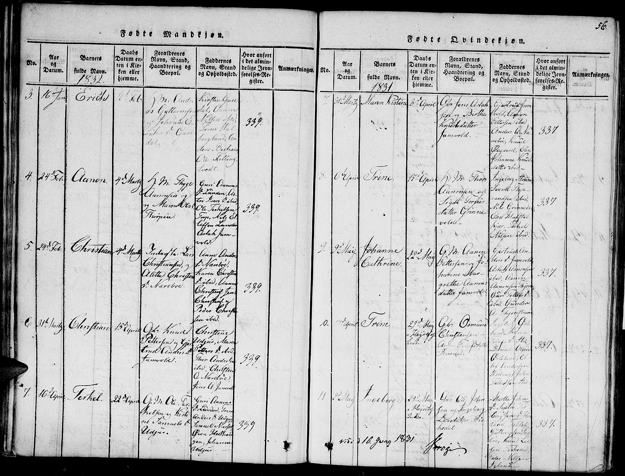 Hommedal sokneprestkontor, SAK/1111-0023/F/Fa/Fab/L0003: Parish register (official) no. A 3, 1815-1848, p. 56