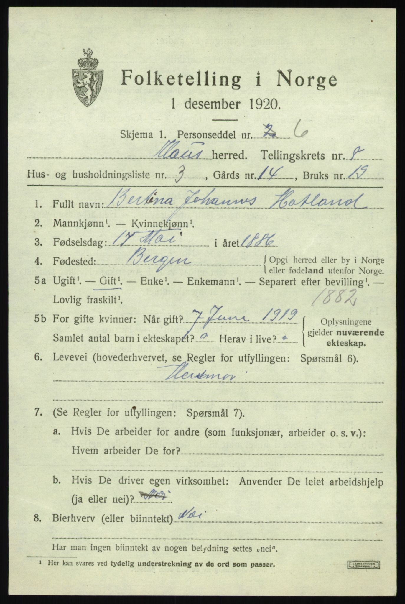 SAB, 1920 census for Haus, 1920, p. 4715