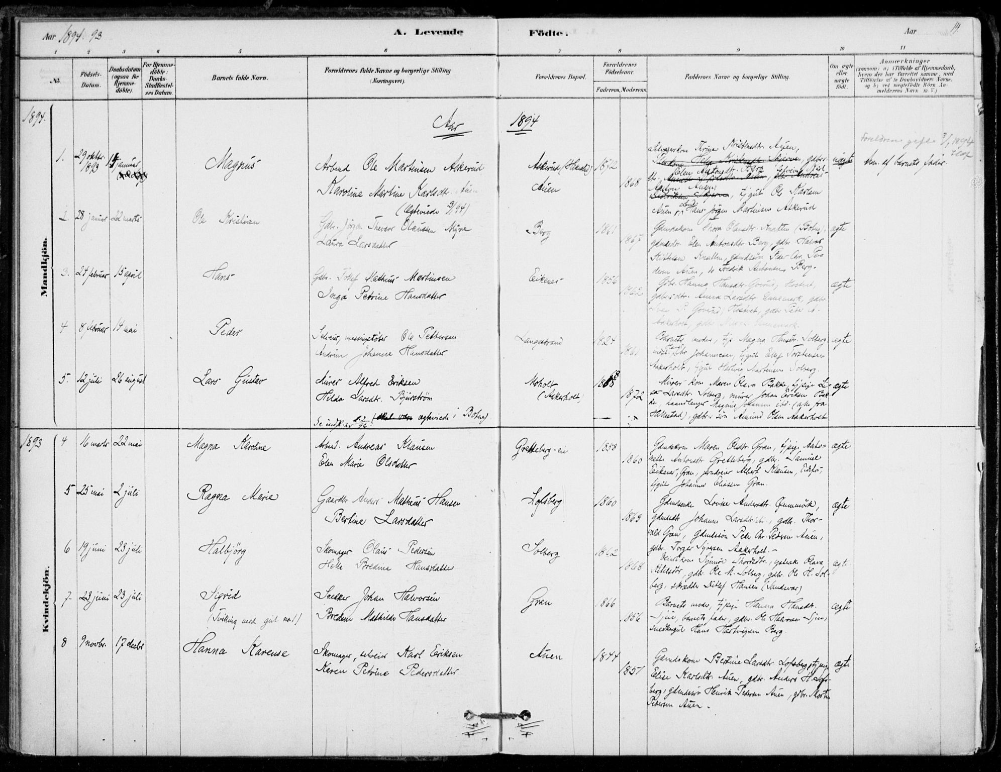 Hof kirkebøker, AV/SAKO-A-64/F/Fb/L0001: Parish register (official) no. II 1, 1878-1907, p. 14