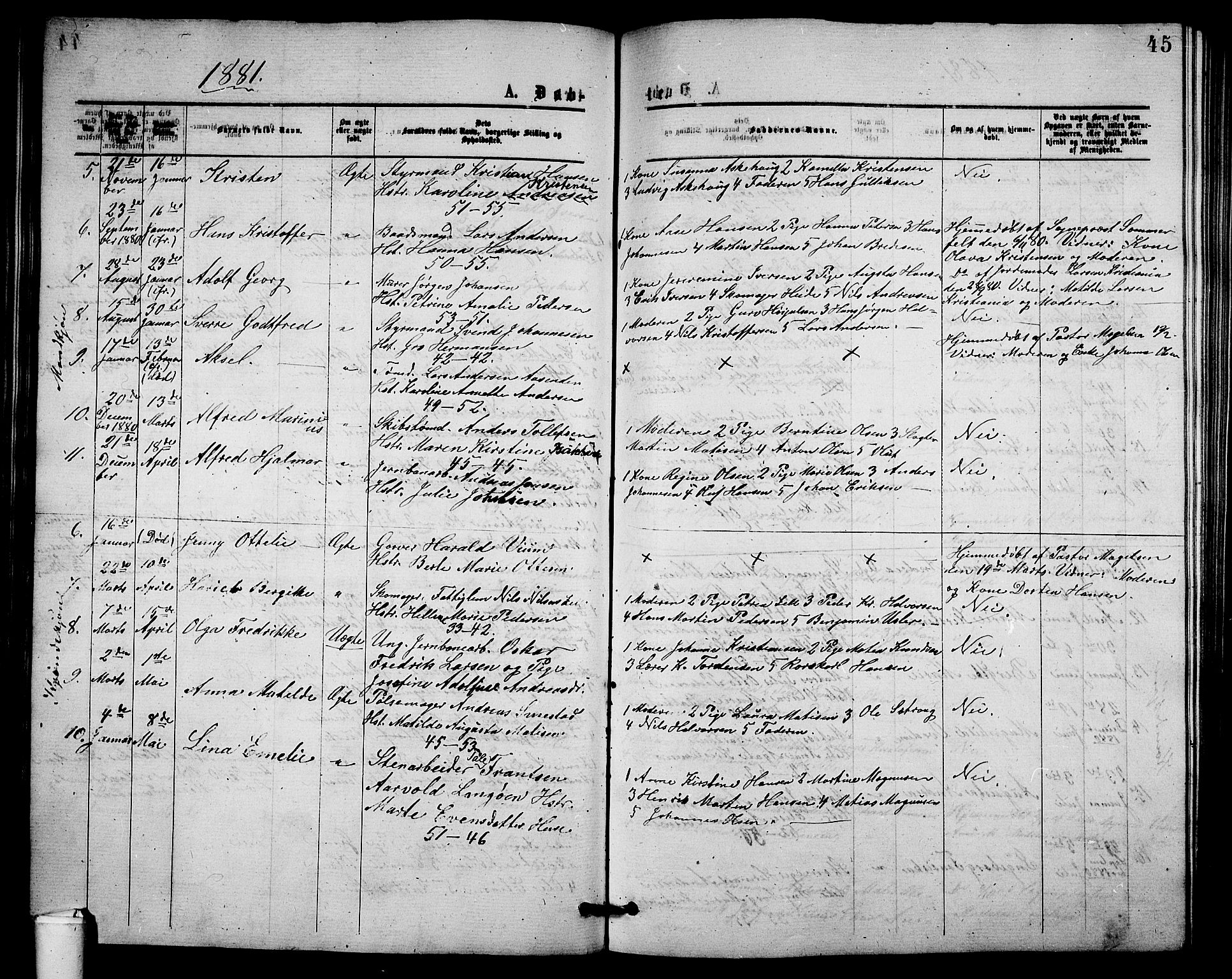 Holmestrand kirkebøker, AV/SAKO-A-346/G/Ga/L0004: Parish register (copy) no. 4, 1874-1888, p. 45