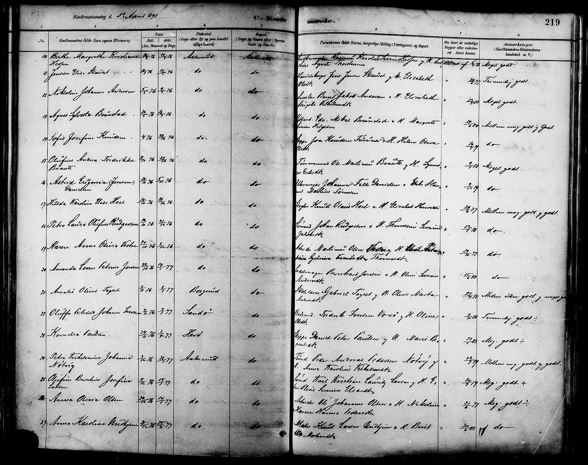 Ministerialprotokoller, klokkerbøker og fødselsregistre - Møre og Romsdal, AV/SAT-A-1454/529/L0455: Parish register (official) no. 529A05, 1885-1893, p. 219